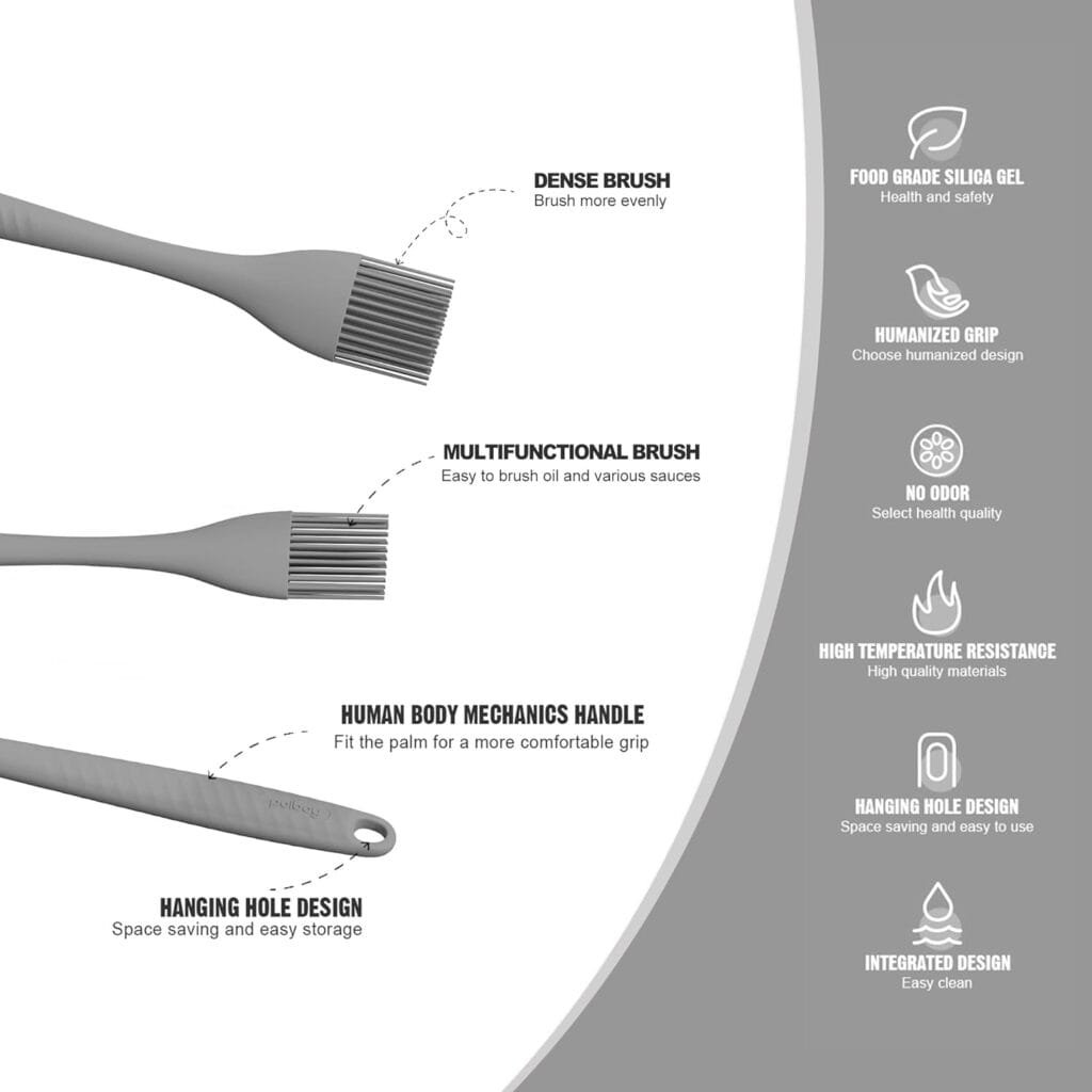 Permanent Warranty Silicone Basting Brush 1 PCS Heat Resistant Grilling Cakes Desserts Pastry Baking Brush Oil Brush for Kitchen Cooking Basting Brush Grey