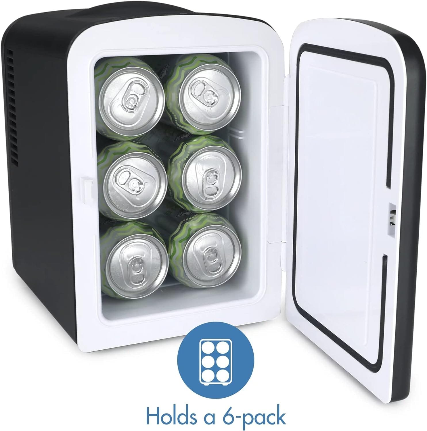 PERSONAL CHILLER Portable Mini Fridge Cooler and Warmer, 4 Liter Capacity Chills Six 12 oz Cans, Snacks, and Skincare Products, A/C Operation, 100% Freon-Free PERSONAL CHILLER Portable Mini Fridge Cooler and Warmer, 4 Liter Capacity Chills Six 12 oz Cans, Snacks, and Skincare Products, A/C Operation, 100% Freon-Free