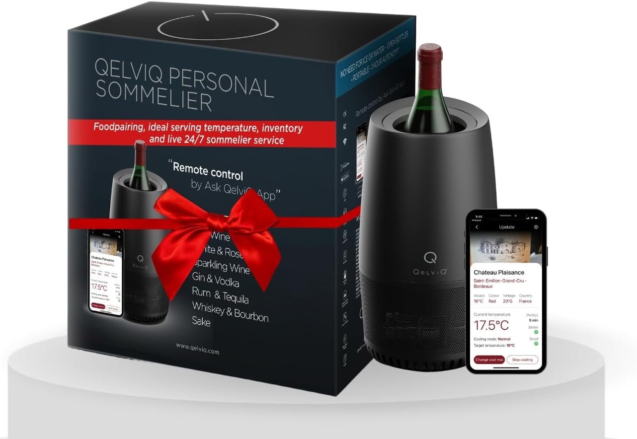 Personal Sommelier - Black Electric Wine chiller  warmer, Smart connected wine cooler w/inventory, sommelier services and food pairing included