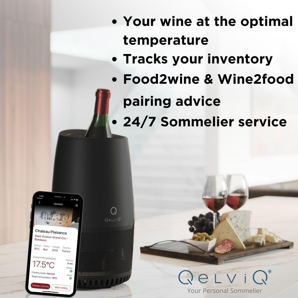 Personal Sommelier - Black Electric Wine chiller  warmer, Smart connected wine cooler w/inventory, sommelier services and food pairing included