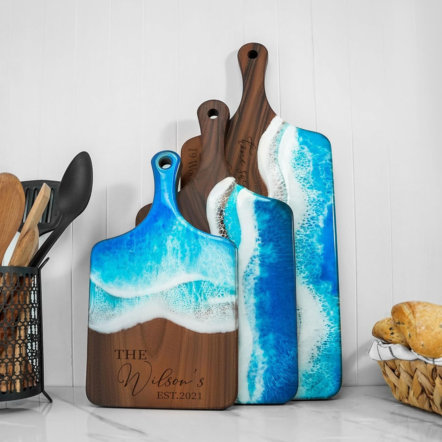 Personalized Resin Charcuterie Board, Engagement Gifts, Custom Unique Wedding Gifts, Walnut Resin Cutting Board, Anniversary Gift, Live Edge