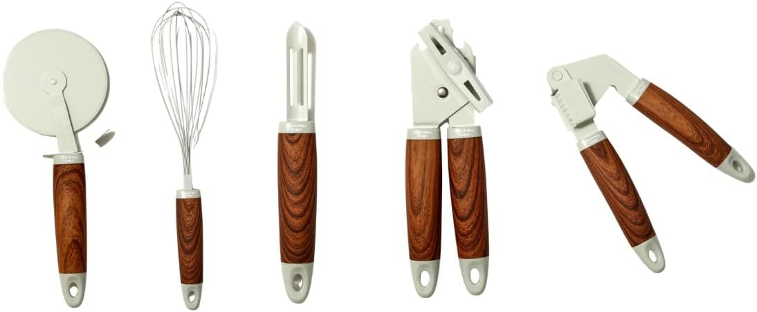 Phantom Chef 5 Piece Kitchen Gadget Set | Pizza Cutter, Egg Whisk, Vegetable Peeler, Can Opener, Garlic Press | Stainless Steel | With Soft Touch Faux Wood Handle | 5 Pcs Cooking Utensil Set (Grey) Phantom Chef 5 Piece Kitchen Gadget Set | Pizza Cutter, Egg Whisk, Vegetable Peeler, Can Opener, Garlic Press | Stainless Steel | With Soft Touch Faux Wood Handle | 5 Pcs Cooking Utensil Set (Grey)
