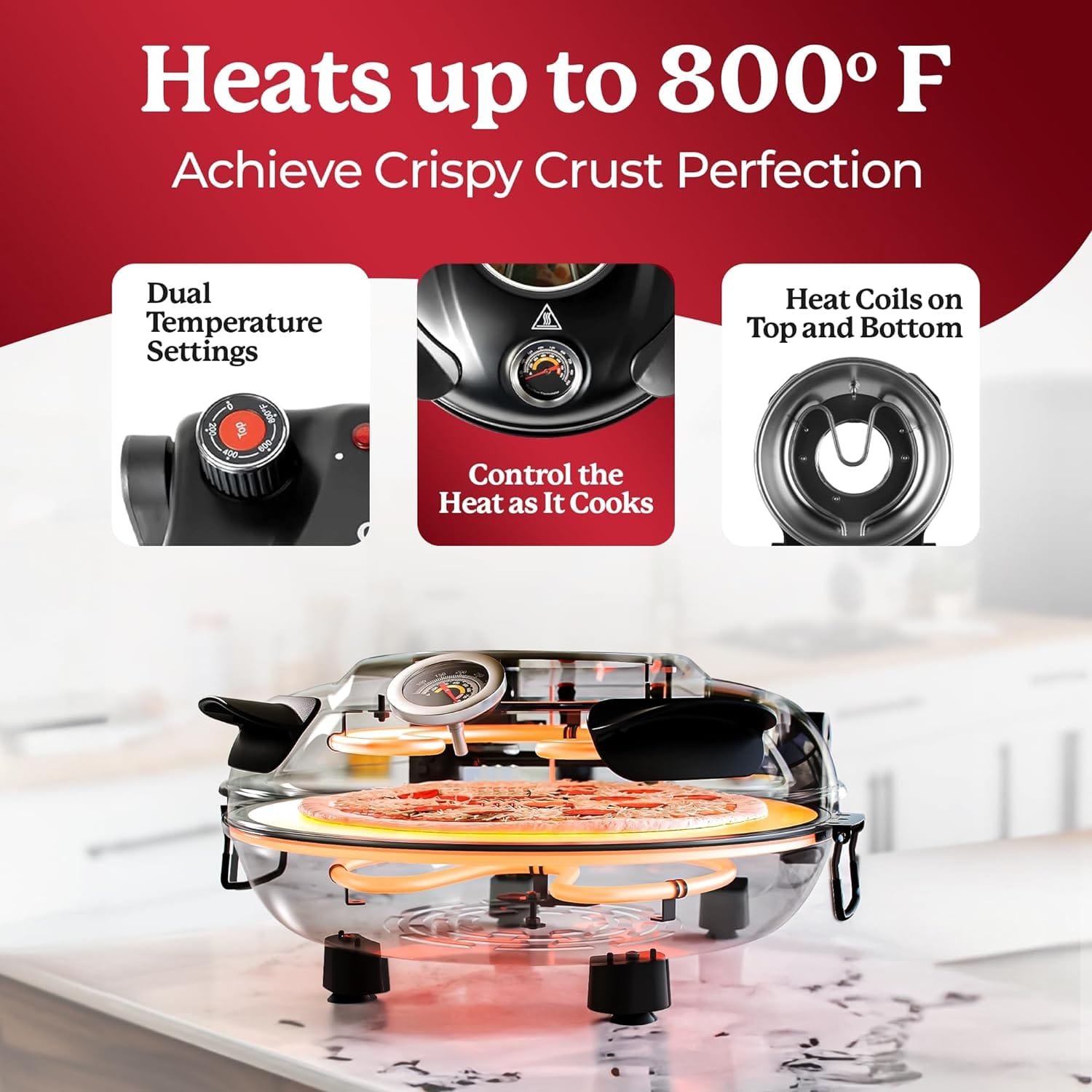 Piezano Pizza Oven with Accessories – Electric Pizza Oven Indoor Portable, 12 Inch Indoor Pizza Oven Countertop, Stone Baked Pizza Maker Heats up to 800˚F Piezano Pizza Oven with Accessories – Electric Pizza Oven Indoor Portable, 12 Inch Indoor Pizza Oven Countertop, Stone Baked Pizza Maker Heats up to 800˚F