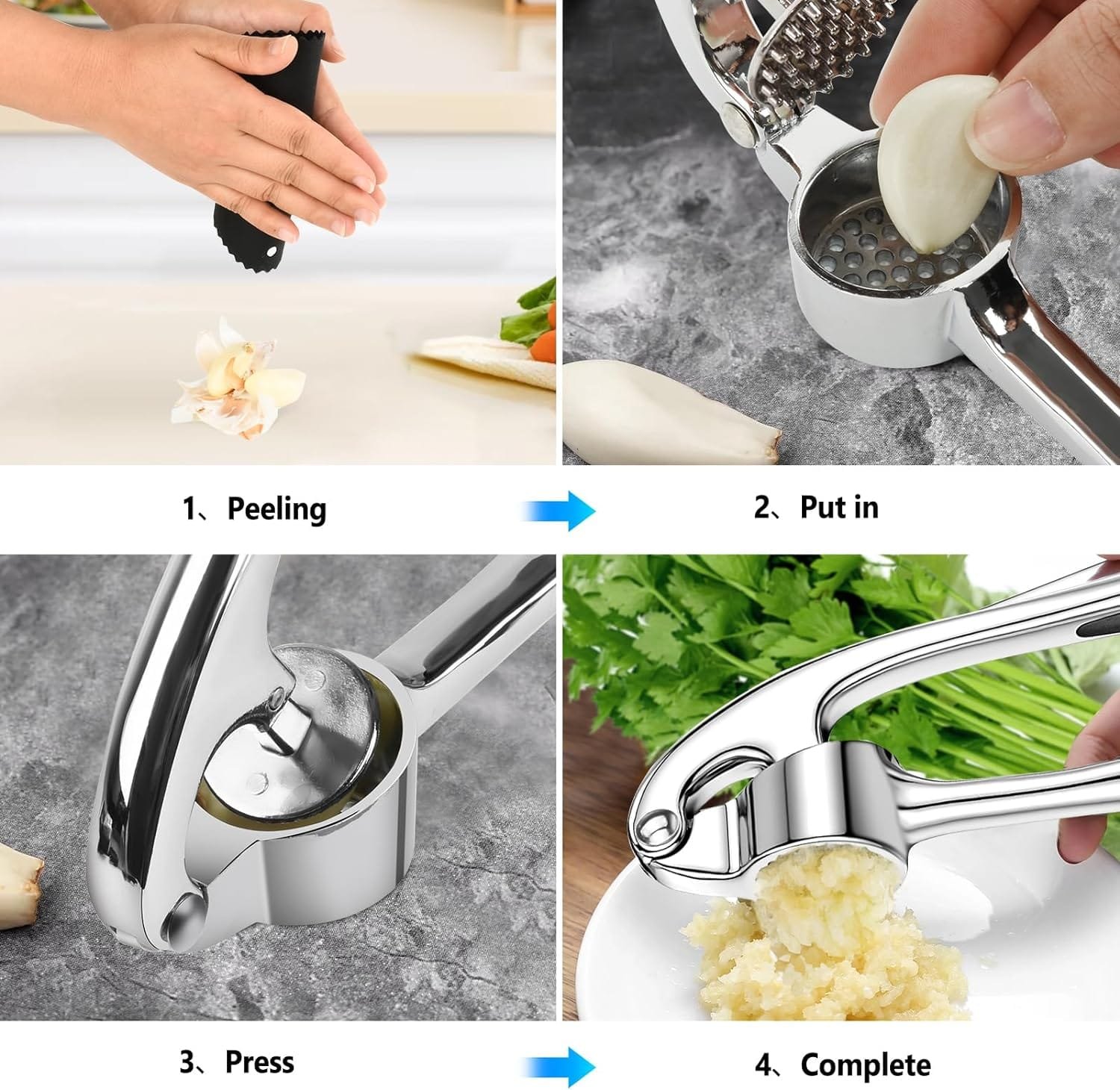 PLAPITATE Garlic Press Set with Easy-Squeeze Handle, Garlic Mincer Tool, Garlic Crusher Tool, Garlic Smasher Garlic Masher, Extracts More Garlic Paste, Dishwasher Safe PLAPITATE Garlic Press Set with Easy-Squeeze Handle, Garlic Mincer Tool, Garlic Crusher Tool, Garlic Smasher Garlic Masher, Extracts More Garlic Paste, Dishwasher Safe