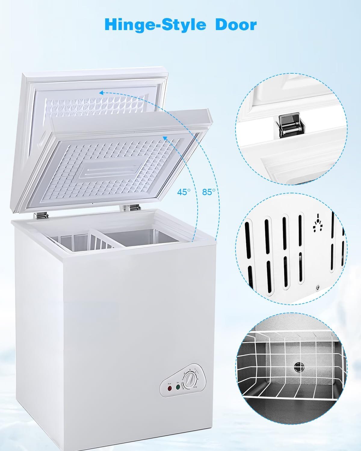 Pluralla 3.5 Cu.Ft Chest Freezer with a Removable Basket 7 Gears Adjustable Temperature Control(-18°F to -46°F), Deep Compact Freezer for Garage, Office, Basement, House, Kitchen, Shop, RVs-White Pluralla 3.5 Cu.Ft Chest Freezer with a Removable Basket 7 Gears Adjustable Temperature Control(-18°F to -46°F), Deep Compact Freezer for Garage, Office, Basement, House, Kitchen, Shop, RVs-White
