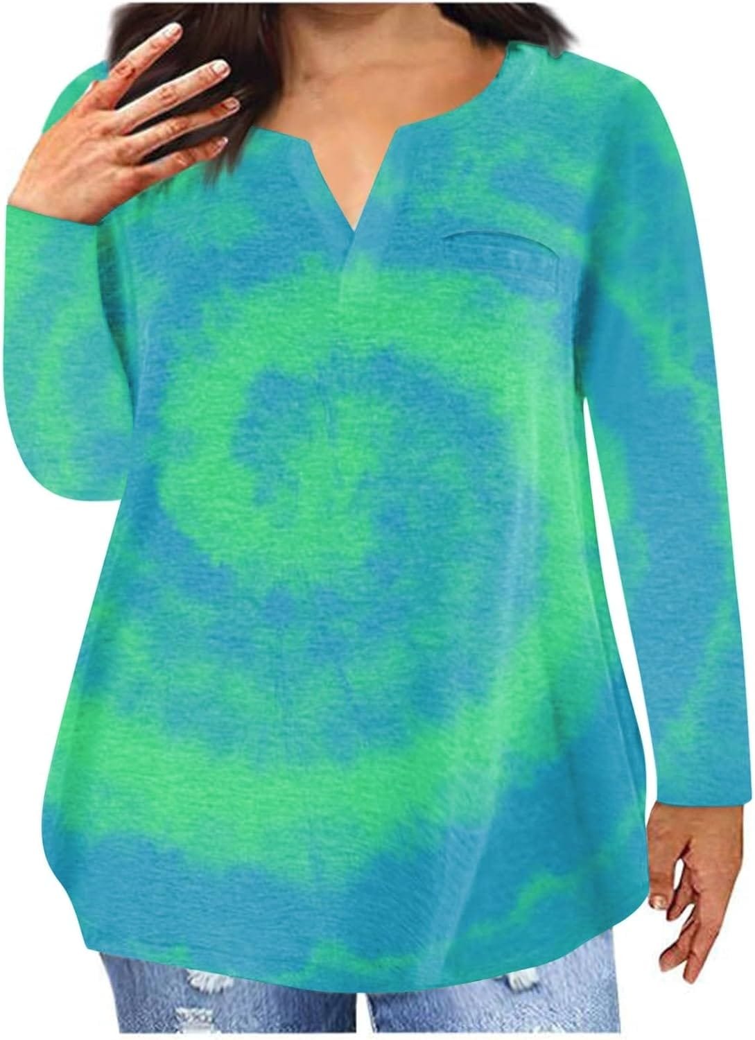 Plus Size Shirts for Women Tie Dye Long Sleeve Casual Pullover Tops Loose Fitting Print Blouse Fall Winter Tunic