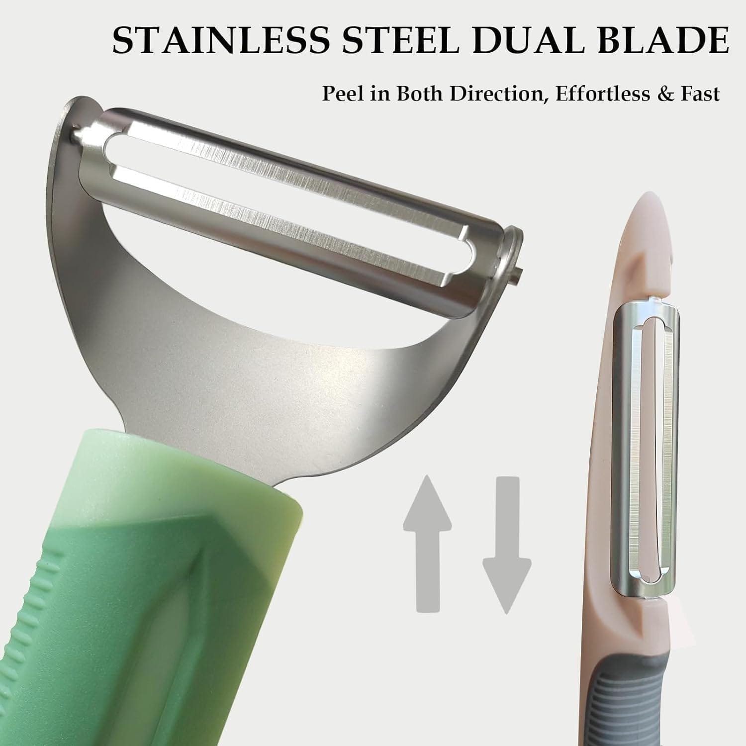 PNEATDEZ Julienne Peeler Vegetable Peeler -Y Julienne Shredder with 4.8 Long Silicone Handle -Potato Peeler Swivel Peeler for Kitchen, Set of 2 Green