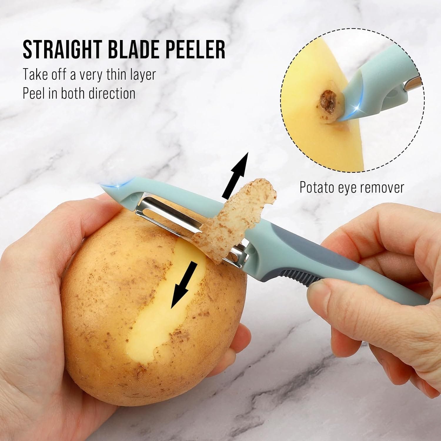 PNEATDEZ Julienne Peeler Vegetable Peeler -Y Julienne Shredder with 4.8 Long Silicone Handle -Potato Peeler Swivel Peeler for Kitchen, Set of 2 Green