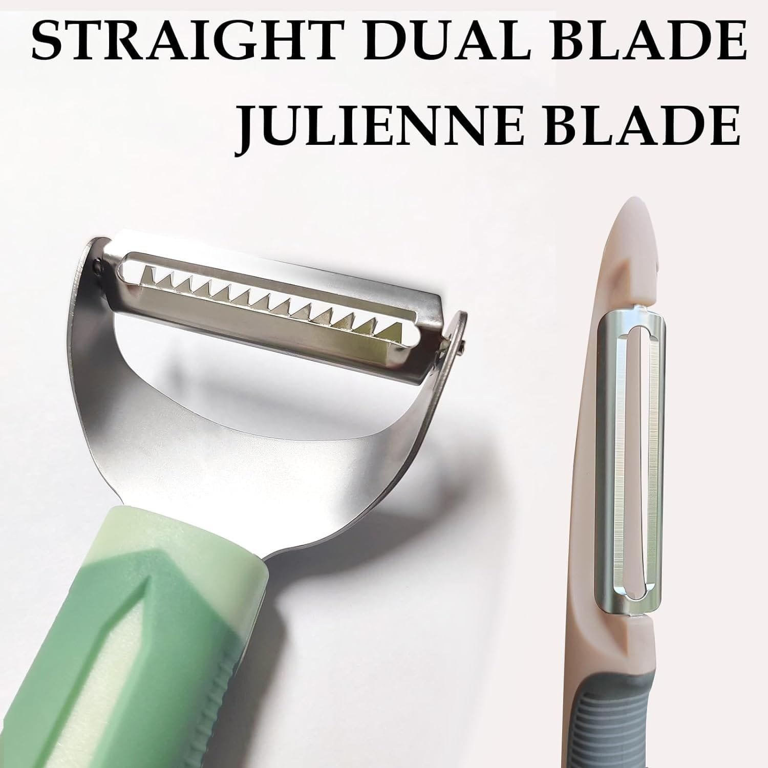 PNEATDEZ Julienne Peeler Vegetable Peeler -Y Julienne Shredder with 4.8 Long Silicone Handle -Potato Peeler Swivel Peeler for Kitchen, Set of 2 Green