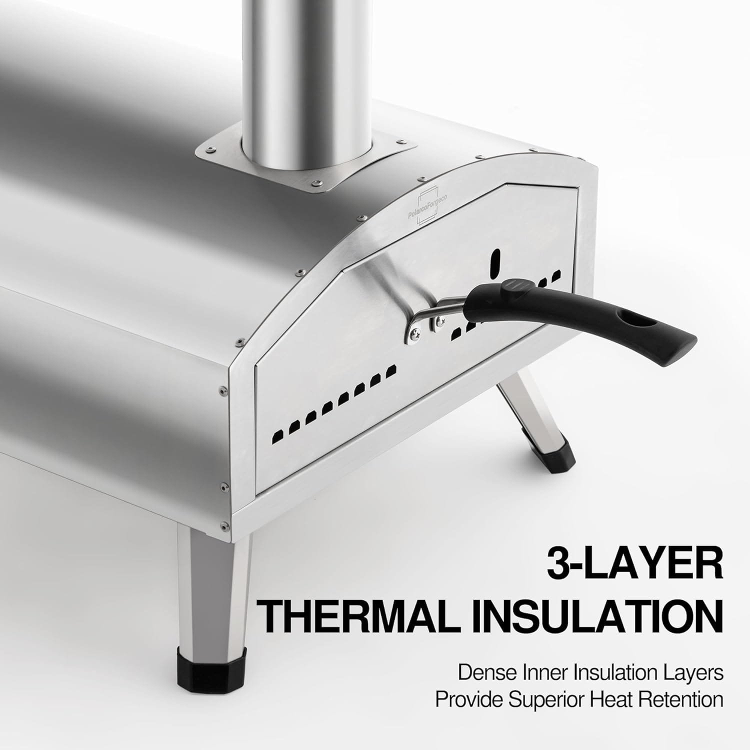 PolarcoForgeco Pizza Oven Outdoor Wood-Fired - 12 Inch Outdoor Pizza Oven with Rotatable Pizza Stone, Portable Stainless Steel Pellet Pizza Oven for Outside Backyard Camping - Silver