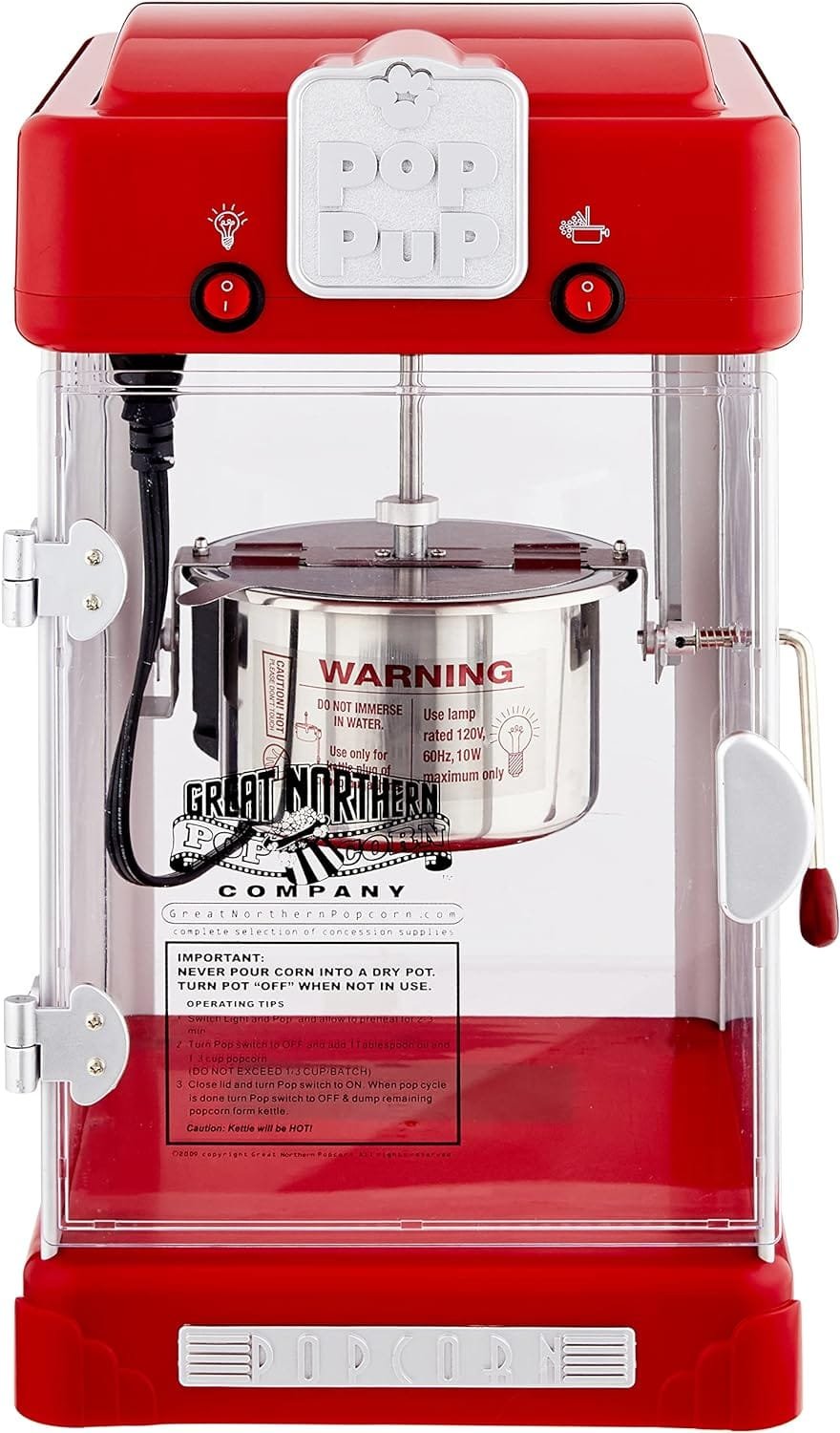 Pop Pup Popcorn Machine - 2.5oz Popper with Stainless-Steel Kettle, Serving Tray, Warming Light and Accessories by Great Northern Popcorn (Red) Pop Pup Popcorn Machine - 2.5oz Popper with Stainless-Steel Kettle, Serving Tray, Warming Light and Accessories by Great Northern Popcorn (Red)