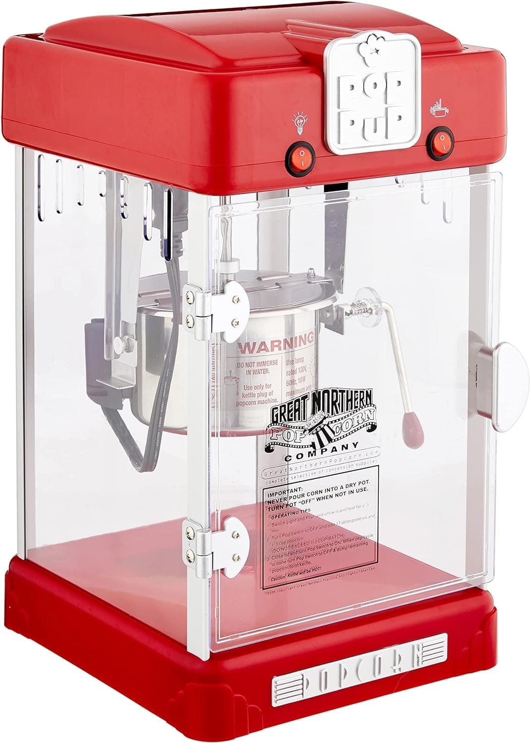 Pop Pup Popcorn Machine - 2.5oz Popper with Stainless-Steel Kettle, Serving Tray, Warming Light and Accessories by Great Northern Popcorn (Red) Pop Pup Popcorn Machine - 2.5oz Popper with Stainless-Steel Kettle, Serving Tray, Warming Light and Accessories by Great Northern Popcorn (Red)