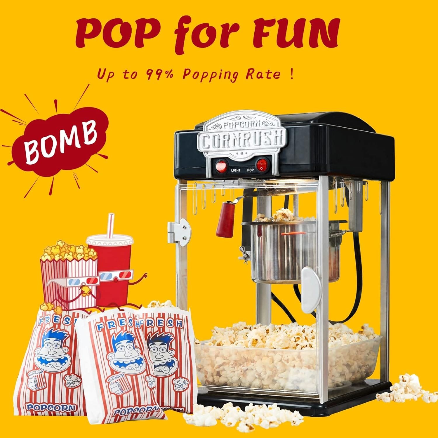 Popcorn Popper Machine-4 OZ Vintage Professional Popcorn Maker Theater Style with Nonstick Kettle Warming Light and Serving Scoop. (Red) Popcorn Popper Machine-4 OZ Vintage Professional Popcorn Maker Theater Style with Nonstick Kettle Warming Light and Serving Scoop. (Red)