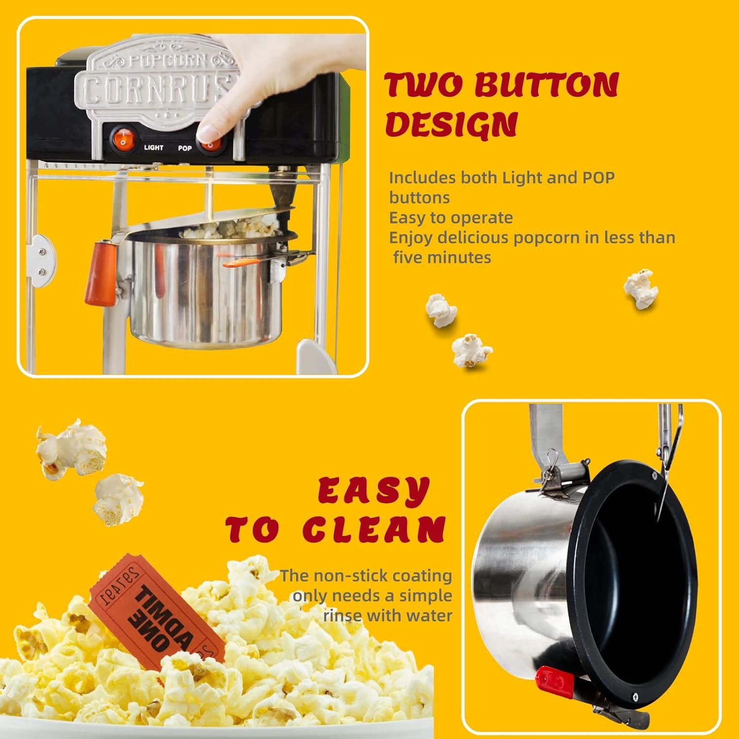 Popcorn Popper Machine-4 OZ Vintage Professional Popcorn Maker Theater Style with Nonstick Kettle Warming Light and Serving Scoop. (Red) Popcorn Popper Machine-4 OZ Vintage Professional Popcorn Maker Theater Style with Nonstick Kettle Warming Light and Serving Scoop. (Red)
