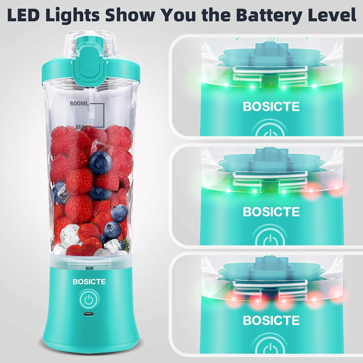 Portable Blender, BOSICTE Personal Size Blender for Shakes and Smoothies with 6 Blades, 20 Oz Mini Blender Cup with Travel Lid and USB Rechargeable for Office, Gym, Kitchen (Black) Portable Blender, BOSICTE Personal Size Blender for Shakes and Smoothies with 6 Blades, 20 Oz Mini Blender Cup with Travel Lid and USB Rechargeable for Office, Gym, Kitchen (Black)