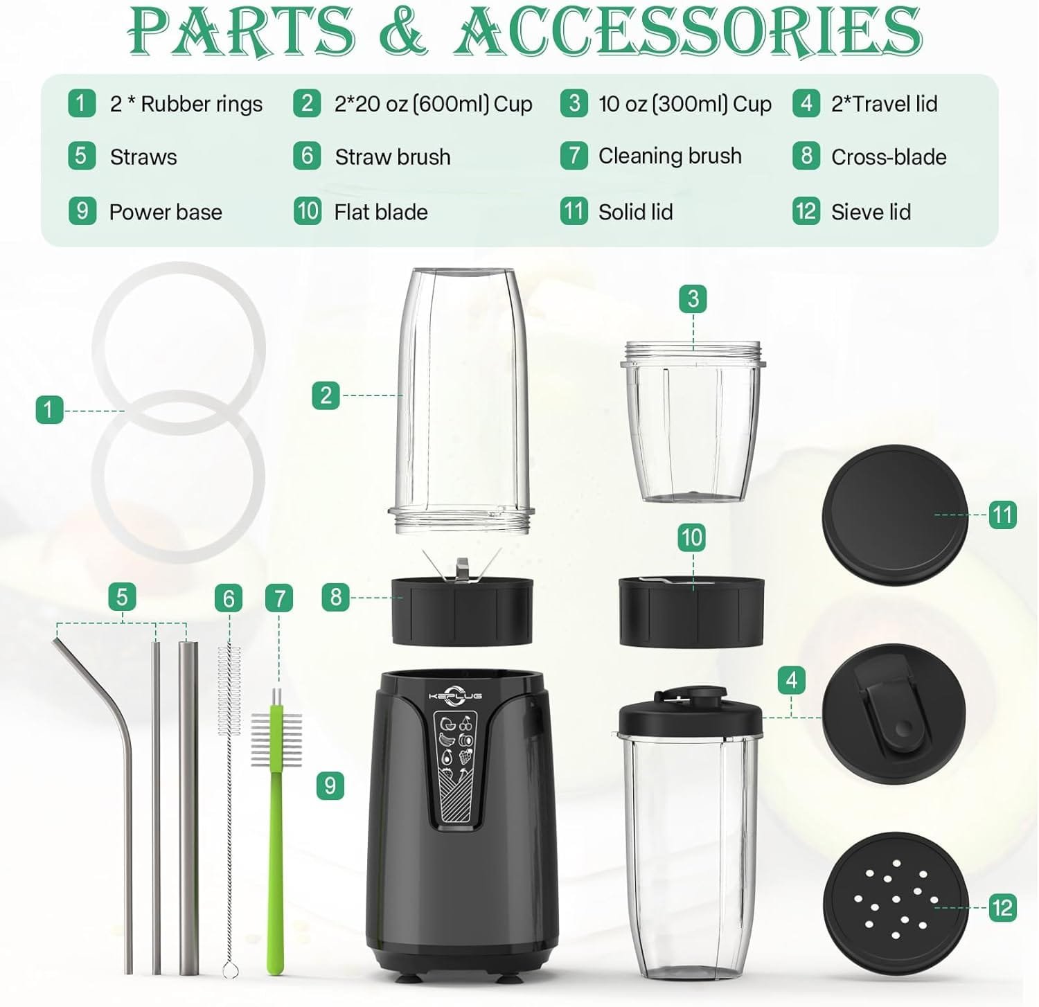 Portable Blender for Shakes and Smoothies, 850W Personal Blenders for Kitchen, 6 Blades Smoothie Blender with Grinder, 2 * 20oz To-Go Cup,17 Pieces Countertop Blender for Fruit Protein Drink Baby Food