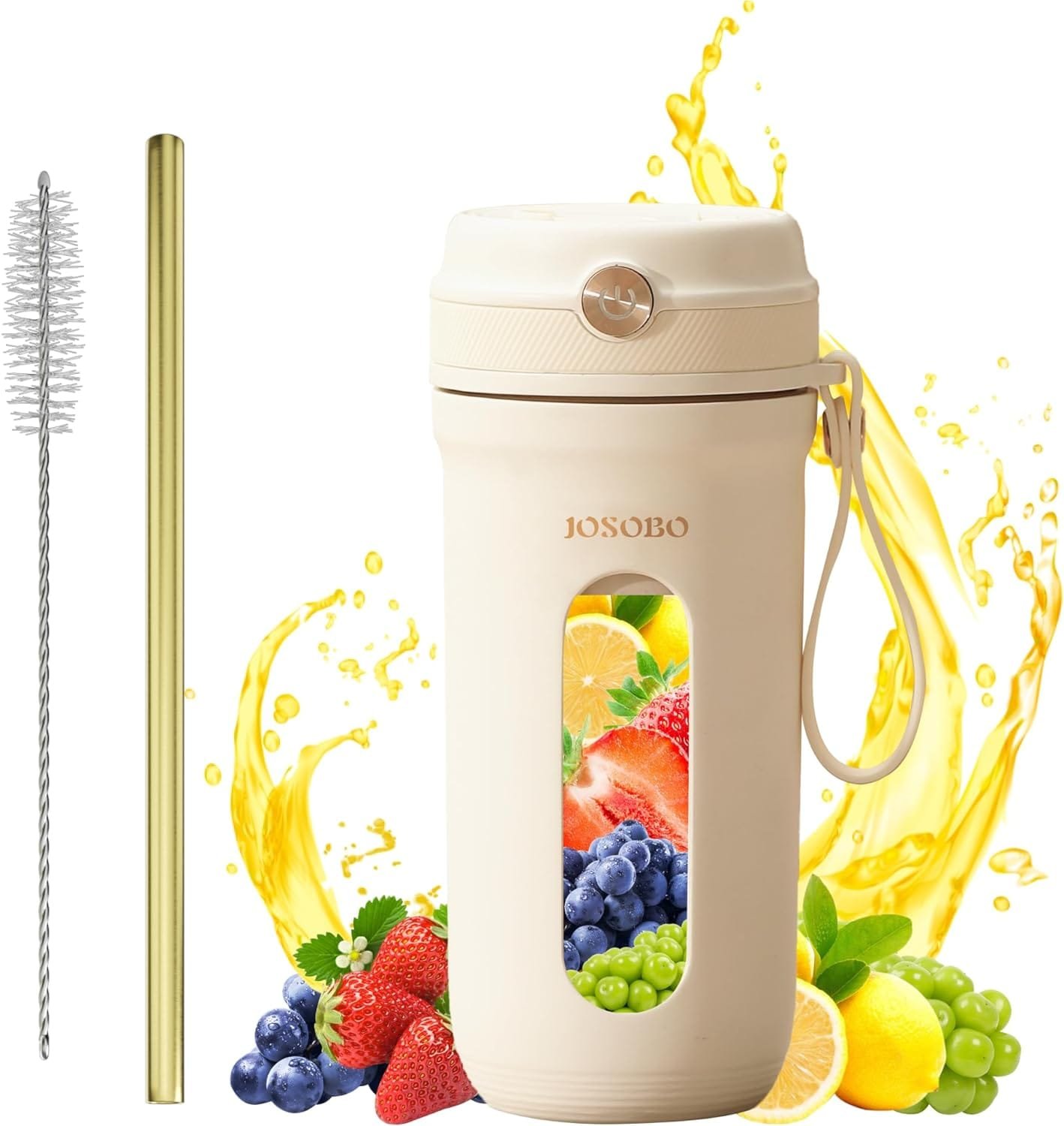 Portable Blender, Personal Size Blender for Shakes and Smoothies with 10 Ultra Sharp Blades, 16 Oz Mini Blender USB Rechargeable Type-C for Travel/Picnic/Office/Gym(Milky White)