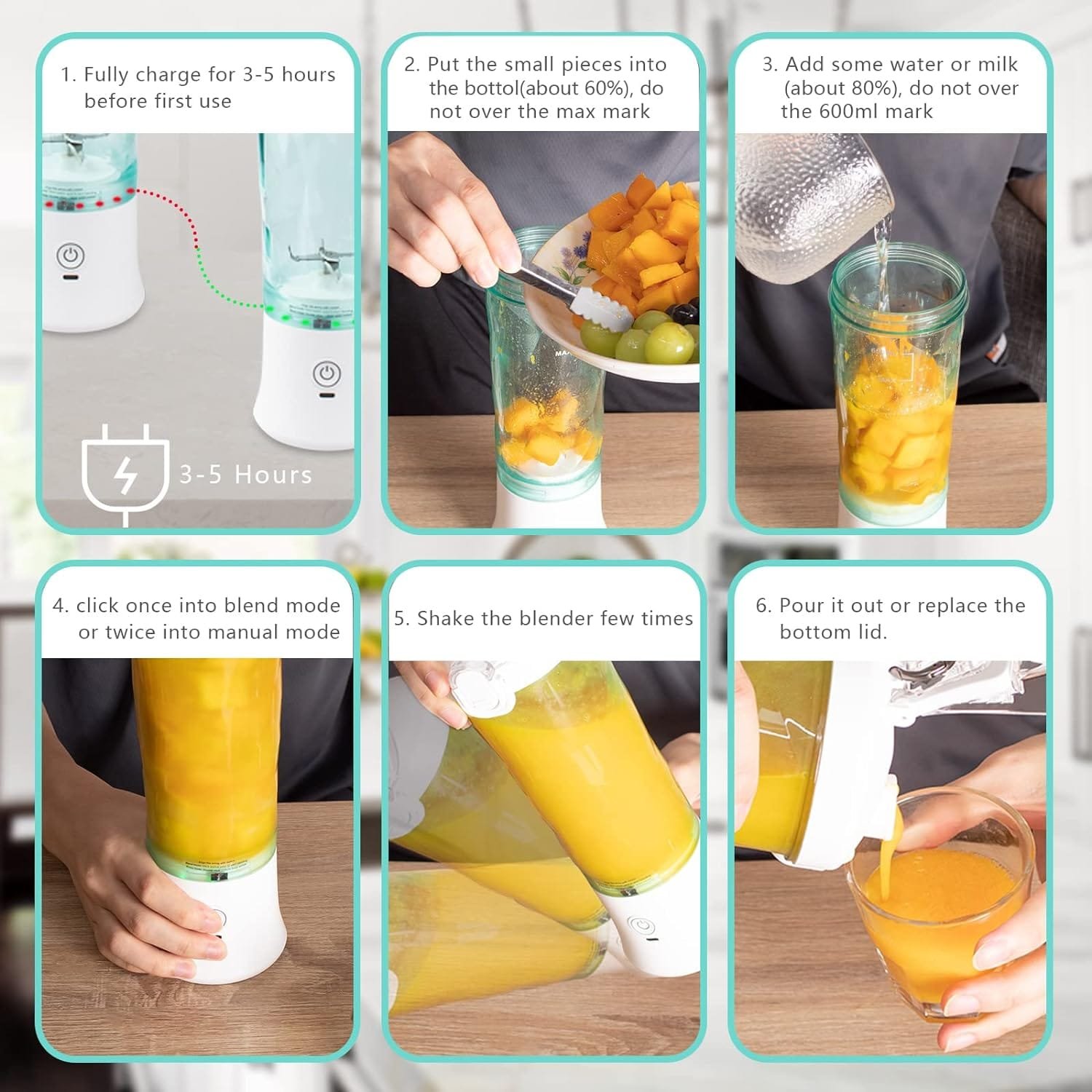 Portable Blender, Smoothie Maker Blender with 6 Ultra-sharp Blades, Personal Blender for Shakes and Smoothies Baby Food, 20 Oz Mini Blender with Travel Lid Cleaning Brush for Home Travel Work(600ML) Portable Blender, Smoothie Maker Blender with 6 Ultra-sharp Blades, Personal Blender for Shakes and Smoothies Baby Food, 20 Oz Mini Blender with Travel Lid Cleaning Brush for Home Travel Work(600ML)