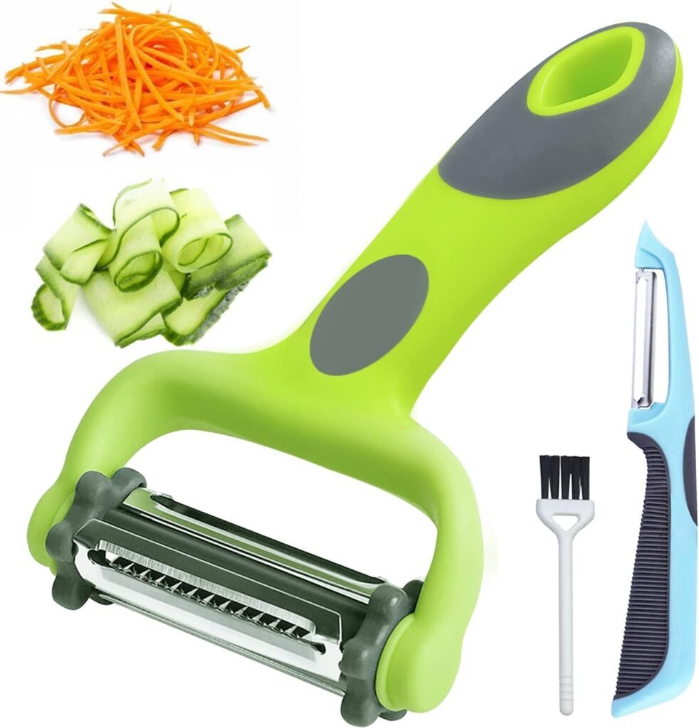 Potato Apple Vegetable Peelers for Kitchen, I and Y Peelers for Fruit Veggie Potatoes Carrot Cucumber, 3 in 1 Blade Spin Design With Julienne Function