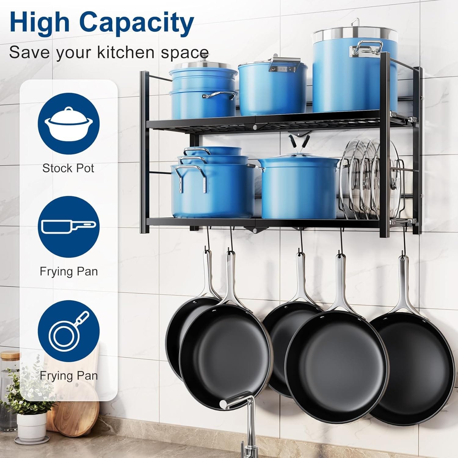 Pots and Pans Organizer, 2 Tier Hanging Pot Rack, 30 Inch Pan Organizer kitchen Shelves, Heavy Duty Wall Mounted Pot and Pan Organizer for Pans Set, Utensils, Cookware, Household, 2 Installation Way Pots and Pans Organizer, 2 Tier Hanging Pot Rack, 30 Inch Pan Organizer kitchen Shelves, Heavy Duty Wall Mounted Pot and Pan Organizer for Pans Set, Utensils, Cookware, Household, 2 Installation Way