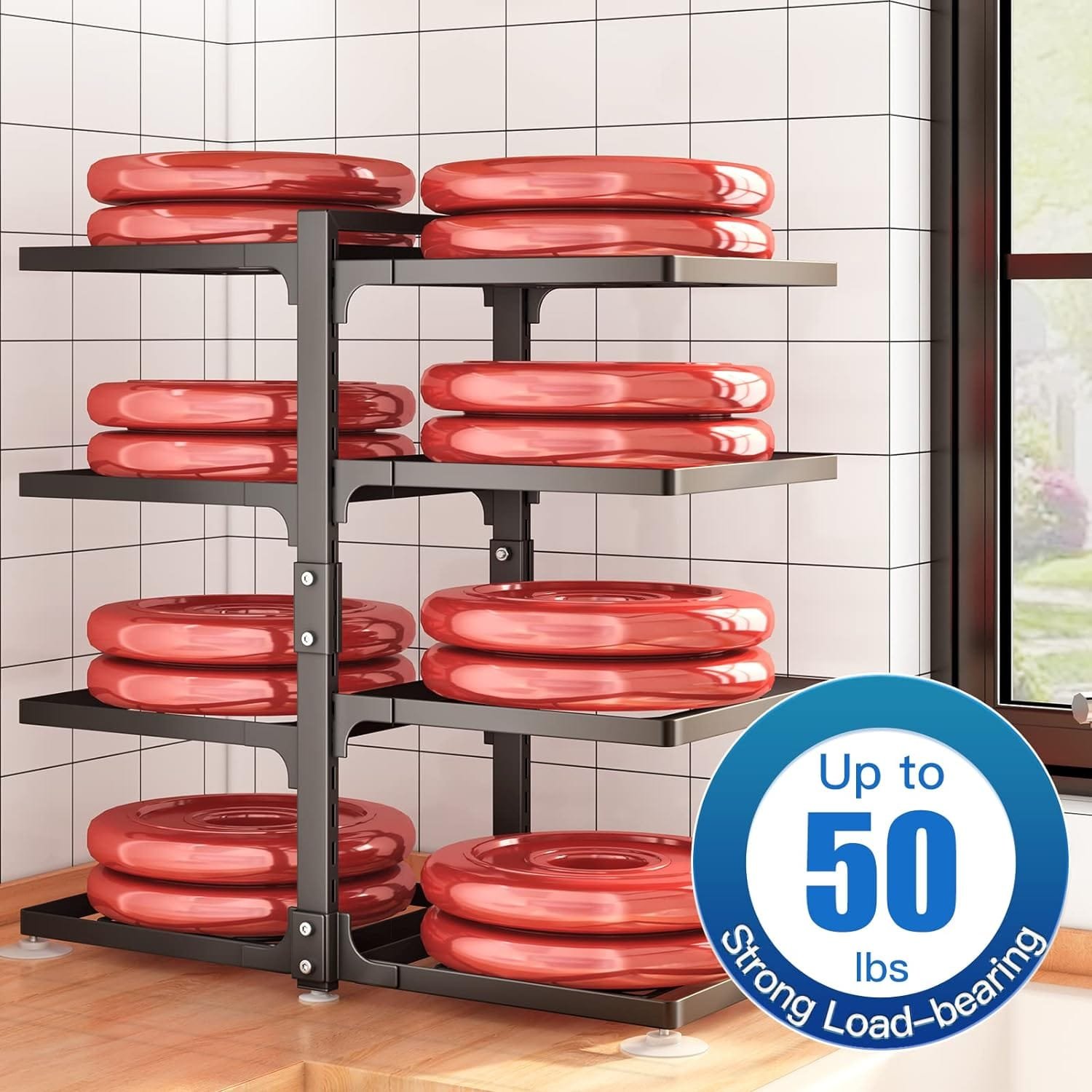 Pots and Pans Organizer, 8 Tier Pan Organizer Rack for Cabinet,Heavy Duty Pot and Pan Organizer for Under Cabinet, Adjustable Pan Lid Holder for Kitchen Pantry to Store Dutch Ovens, Cast-Iron Pans