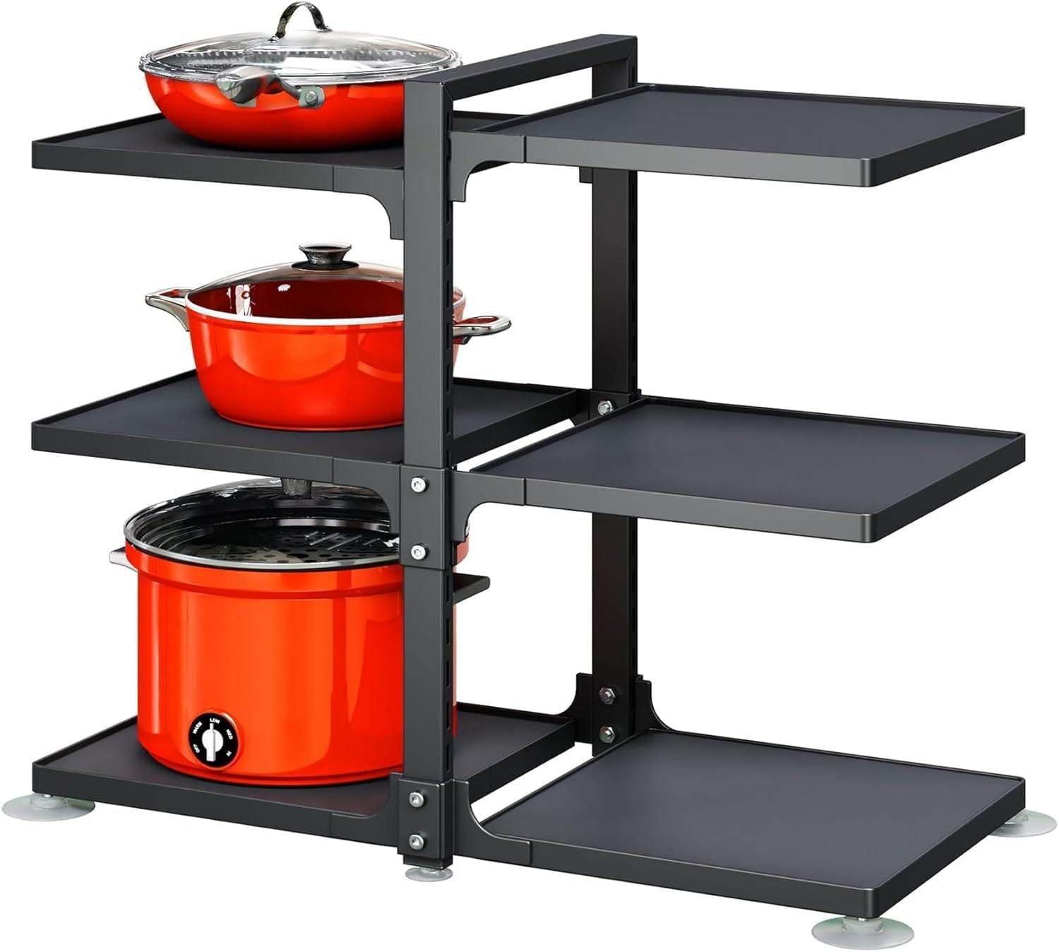 Pots and Pans Organizer for Cabinet, 8 Tier 21” Adjustable Cabinet Pan Organizer Rack Heavy Duty Pot Rack for Kitchen Storage, Snap-on Pot Pan Organizer with Panels for Stockpot and Steamer (Square)