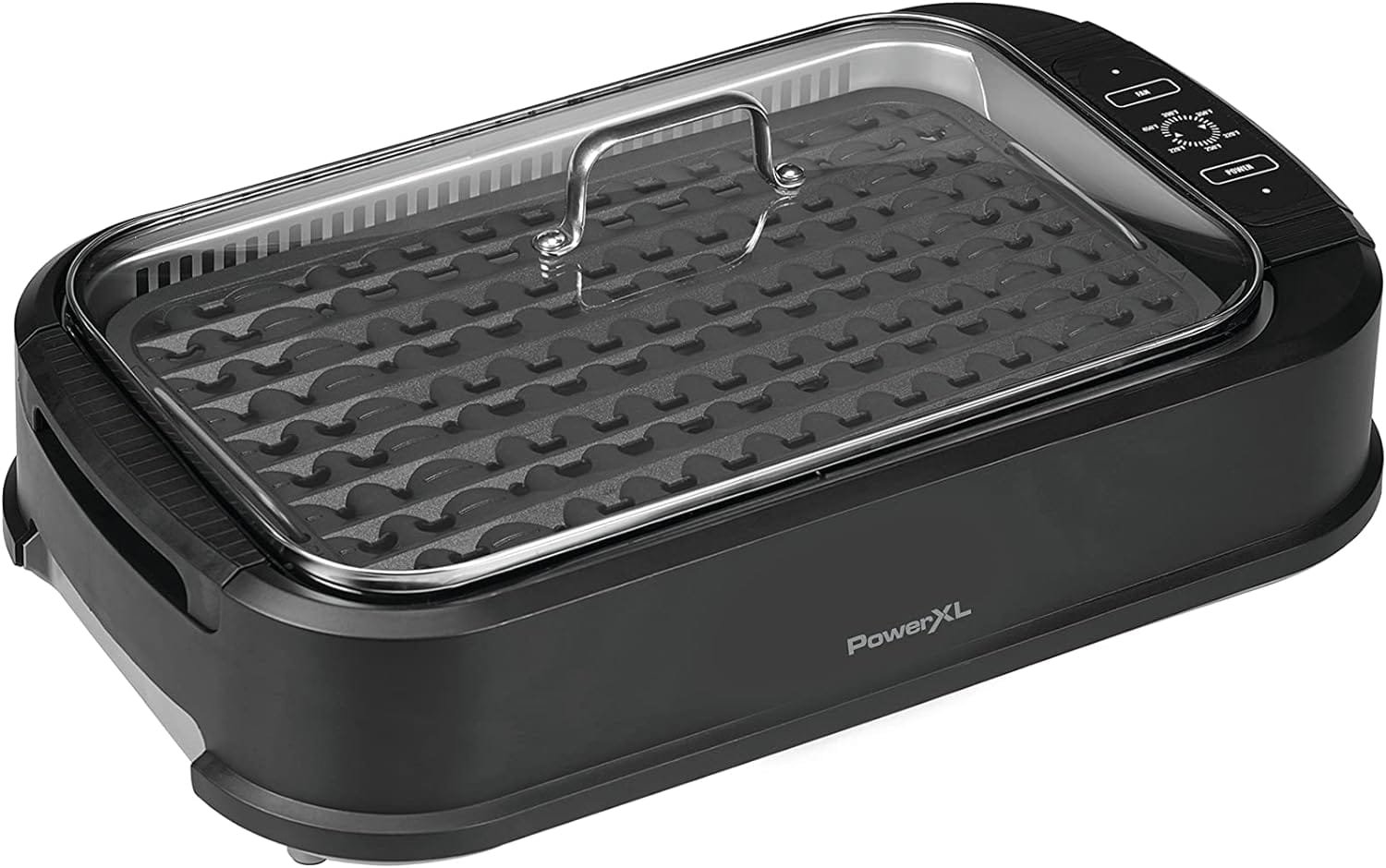 Power XL Smokeless Electric Indoor Removable Grill and Griddle Plates, Nonstick Cooking Surfaces, Glass Lid, 1500 Watt, 21X 15.4X 8.1, black