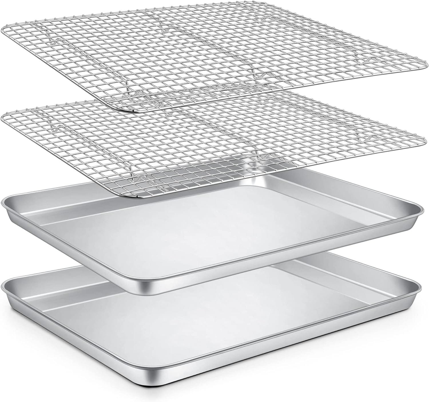 PP CHEF Baking Sheets and Racks Set (2 Pans + 2 Racks), Stainless Steel Baking Sheet Oven Tray and Cooling Grid Rack for Cookies Meats, Size 16 x 12 x 1 Inch, Oven Dishwasher Safe PP CHEF Baking Sheets and Racks Set (2 Pans + 2 Racks), Stainless Steel Baking Sheet Oven Tray and Cooling Grid Rack for Cookies Meats, Size 16 x 12 x 1 Inch, Oven Dishwasher Safe