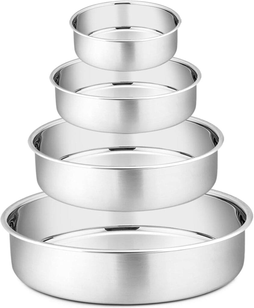 PP CHEF Cake Pan Set - 4”, 6”, 8”, 9.5 4 Piece Round Baking Cake Pans Tin Stainless Steel, Oven/Pot/Dishwasher Safe, Heavy Duty  Non Toxic, Mirror Finish  Easy Clean
