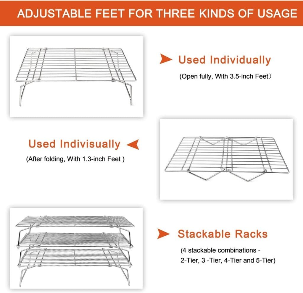 PP CHEF Cooling Rack, 5-Tier Stainless Steel Stackable Baking Cooking Racks for Cooling Roasting Grilling, Collapsible  Heavy Duty, Oven  Dishwasher Safe - 15’’x10’’