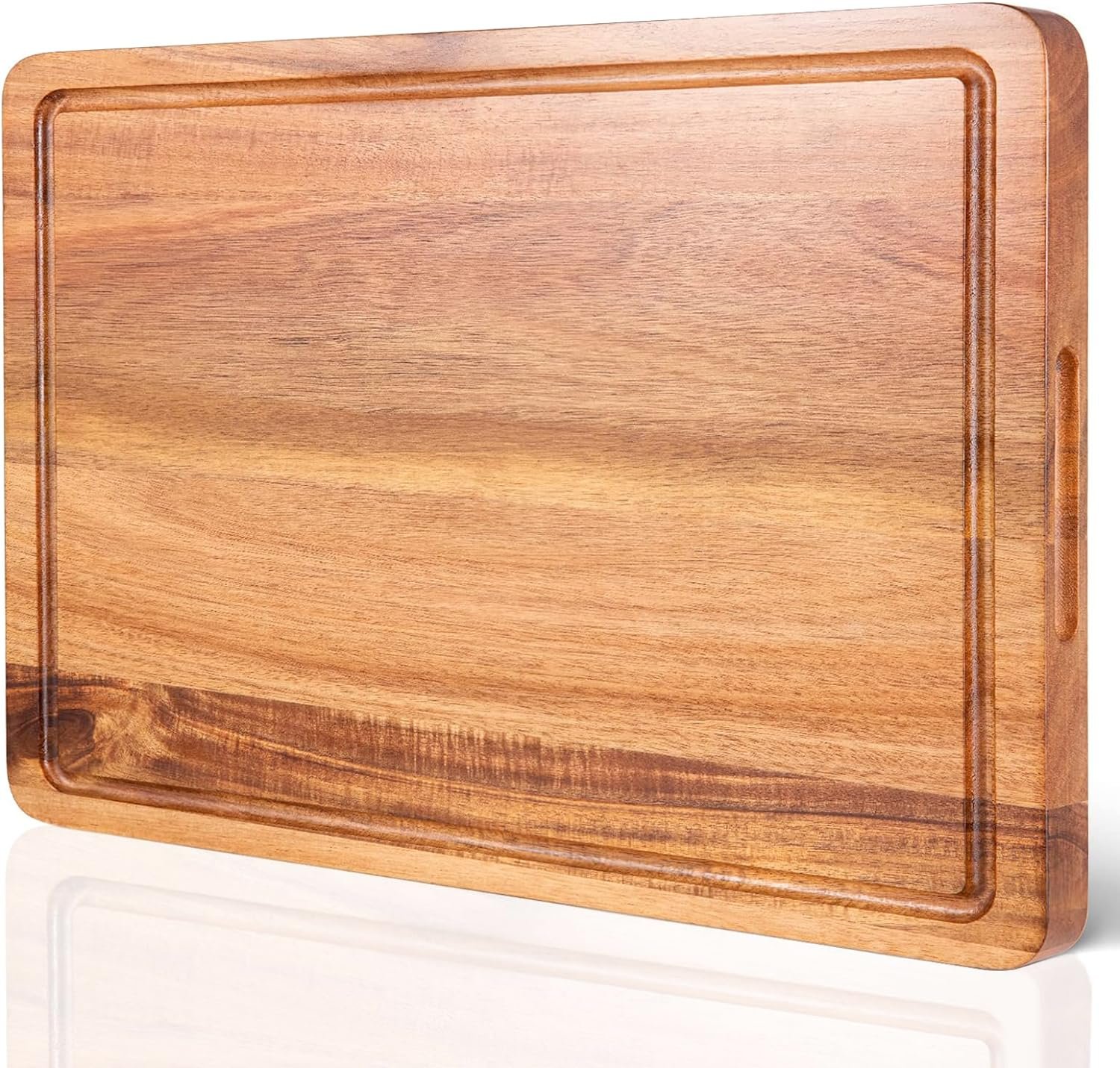 Premium Acacia Wood Cutting Board for Kitchen Wood Chopping Board - with Juice Slot and Convenient Handles (Medium 15L x 10W x 1Th)