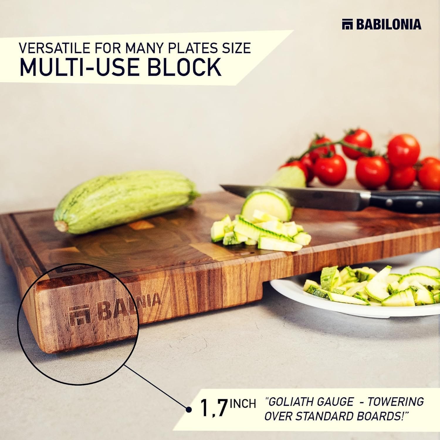 Premium Bamboo Cutting Board (ExtraThick 1,7), Professional Chopping Butcher Block for Meat. Heavy duty End Grain wood, Charcuterie boards, kitchen accessories