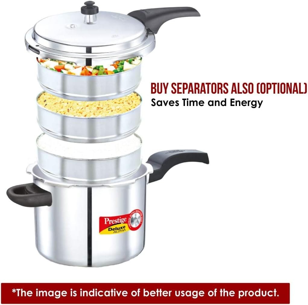Prestige 4L Alpha Deluxe Induction Base Stainless Steel Pressure Cooker, 4.0-Liter , Silver