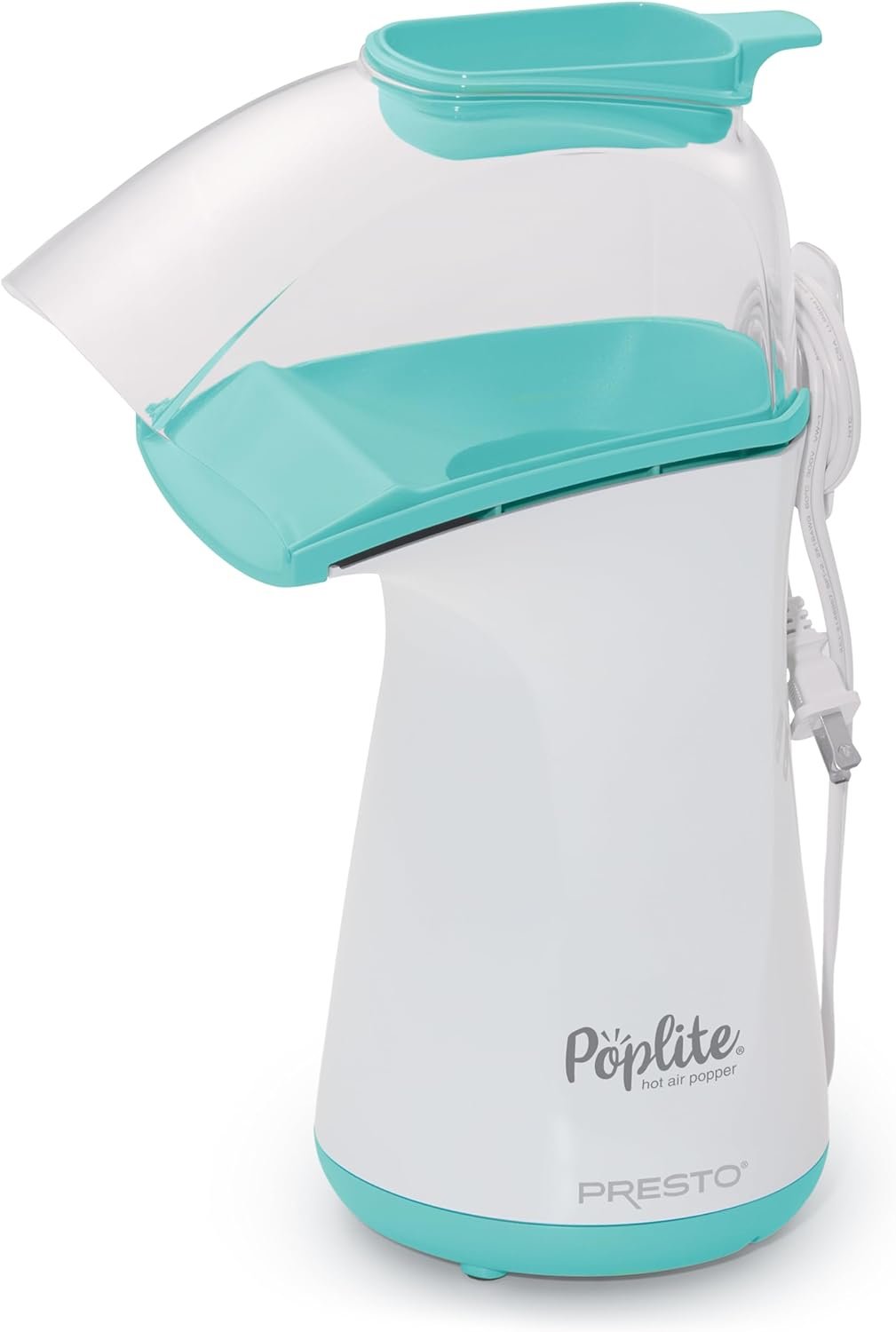 Presto 04867 Poplite Hot Air Popcorn Popper - Built-In Measuring Cup + Melts Butter, Easy to Clean, Built-In Cord Wrap, 18 Cups, Aqua