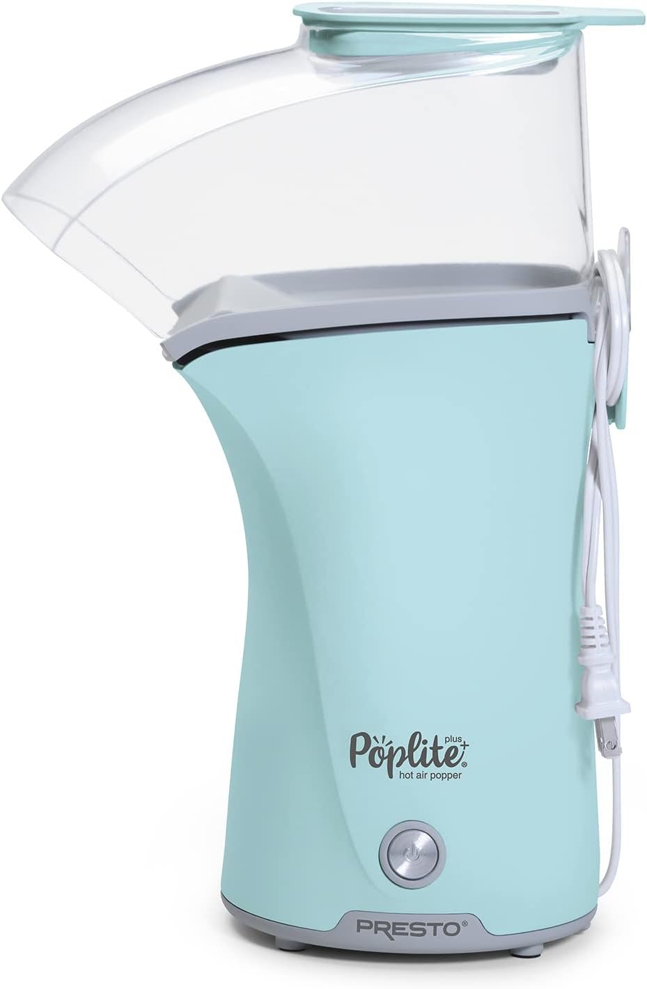 Presto 04867 Poplite Hot Air Popcorn Popper - Built-In Measuring Cup + Melts Butter, Easy to Clean, Built-In Cord Wrap, 18 Cups, Aqua