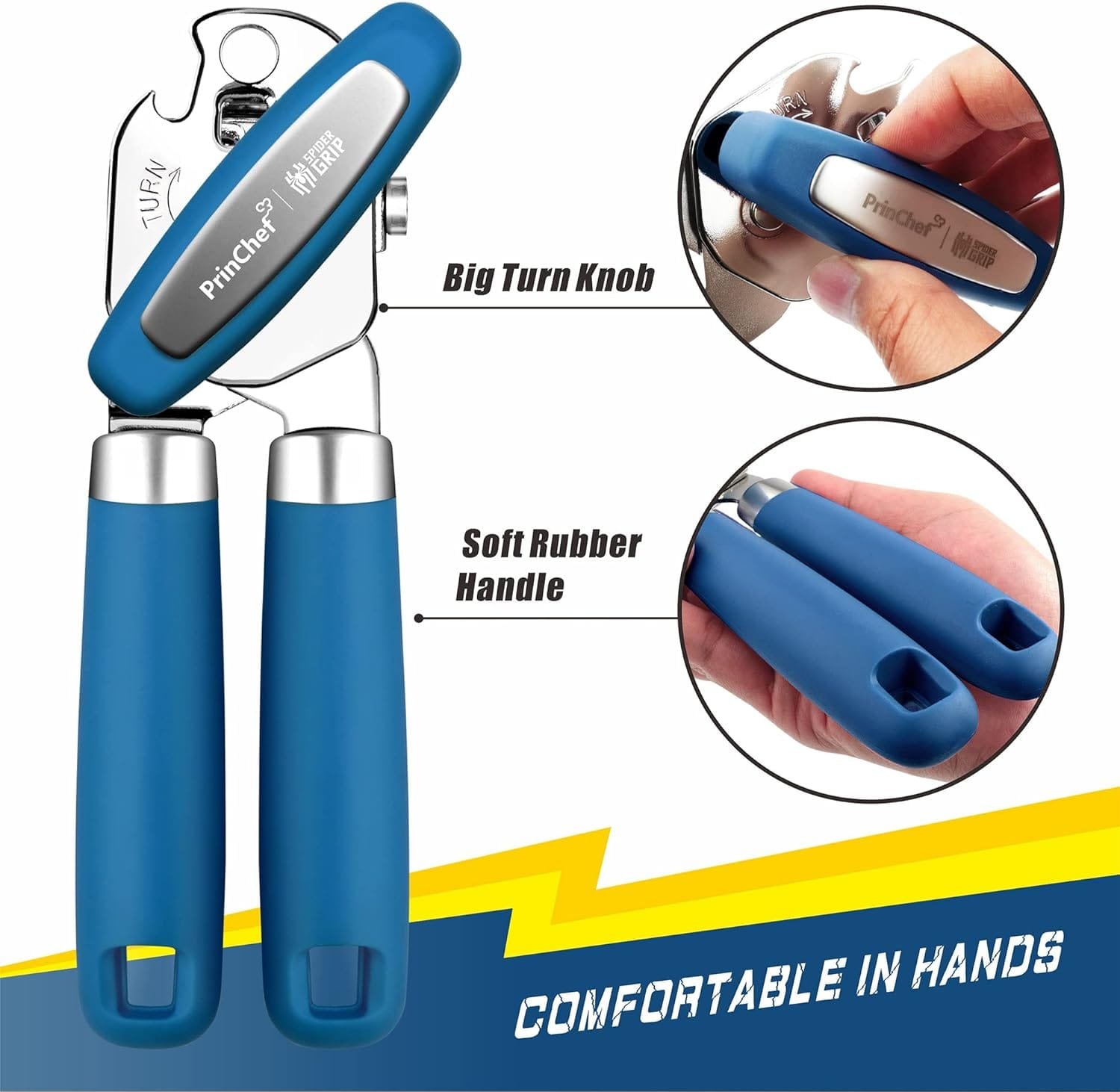 PrinChef Manual Can Openers with Magnet, No-Trouble-Lid-Lift, Handheld Can Opener Smooth Edge with Sharp Blade, Large Effort-Saving Handles, Easy Grip  Heavy Duty, Black