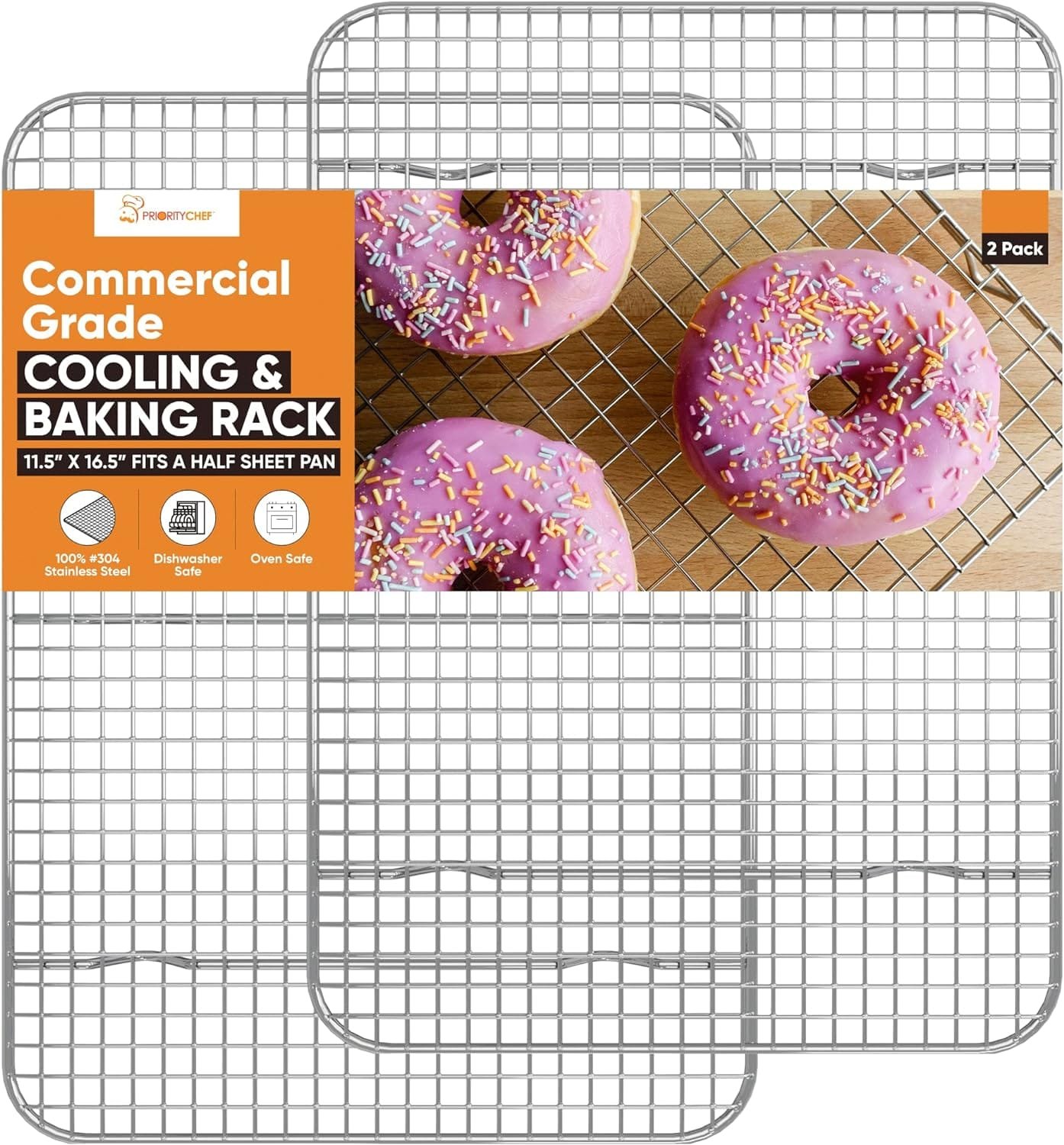 Priority Chef 18/8 Stainless Steel Cooling Rack, Heavy Duty Baking Rack For Oven Cooking, Fits Quarter Sheet Pan, Wire Rack For Cooking, Bacon, Cookie Cooling Rack, 8.5 x 12