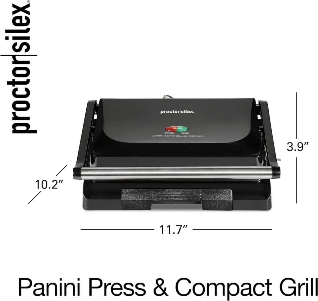 Proctor Silex Panini Press Sandwich Maker and Electric Indoor Grill, 1000 watts, Easy Clean Nonstick Grids, Compact Upright Storage, Black (25440PS) Proctor Silex Panini Press Sandwich Maker and Electric Indoor Grill, 1000 watts, Easy Clean Nonstick Grids, Compact Upright Storage, Black (25440PS)