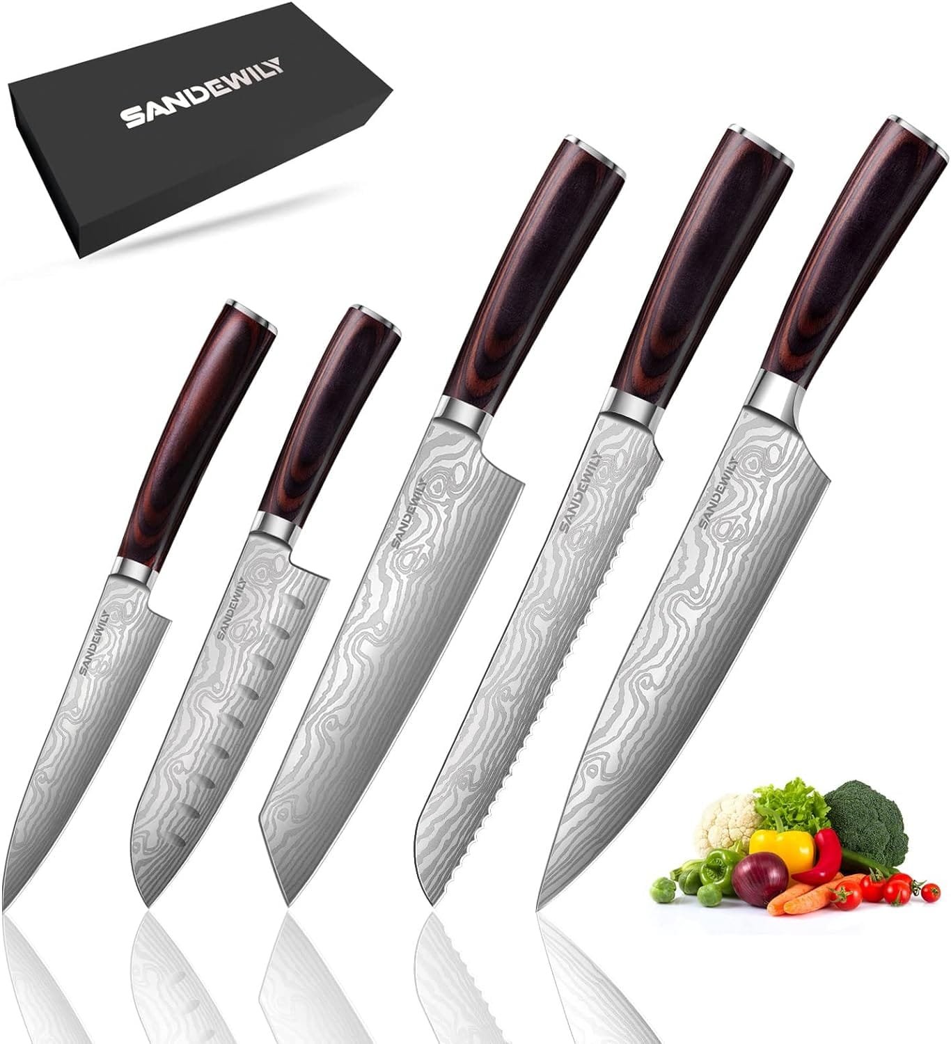 Professional Kitchen Knives High Carbon Stainless Steel Chef Knife Set,3PCS Ultra Sharp Japanese Knife with Sheath,Ergonomic Pakkawood Handle Elegant Gift Box for Home or Restaurant