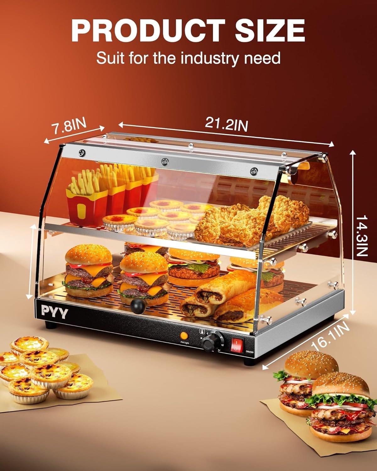 PYY Food Warmer Commercial Countertop Pizza Warmer Countertop 2-Tier with LED Lighting Food Display Warmer Pastry Disaplay Case Pretzel Warmer Machine PYY Food Warmer Commercial Countertop Pizza Warmer Countertop 2-Tier with LED Lighting Food Display Warmer Pastry Disaplay Case Pretzel Warmer Machine