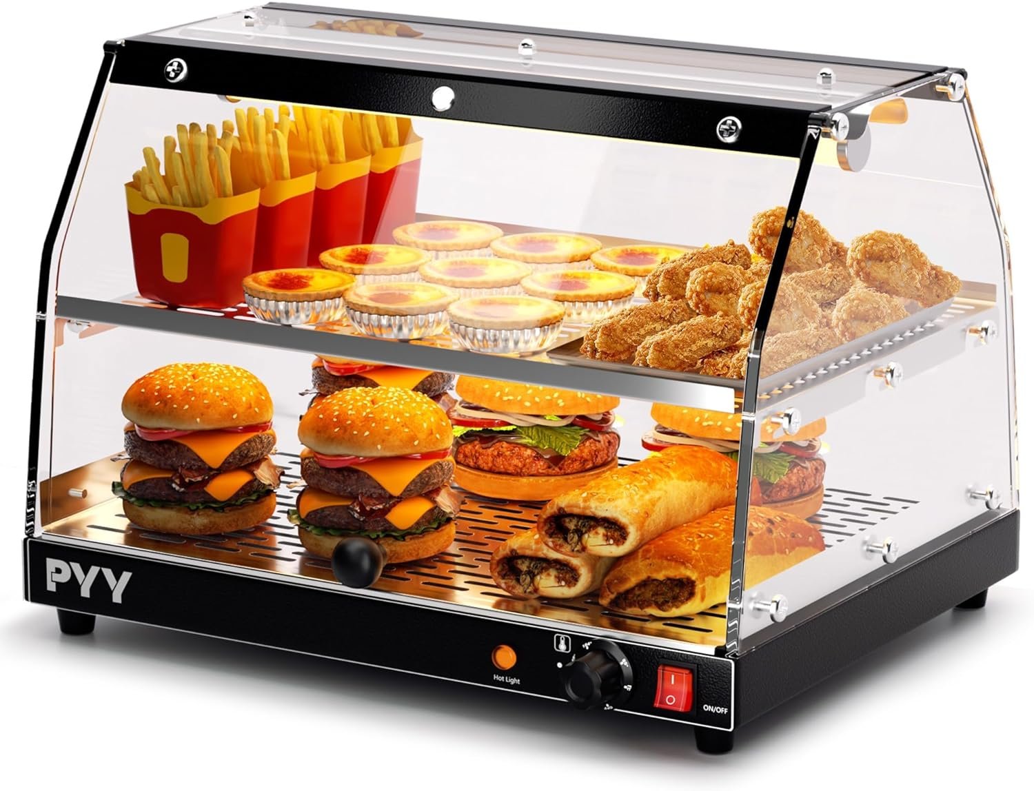 PYY Food Warmer Commercial Countertop Pizza Warmer Countertop 2-Tier with LED Lighting Food Display Warmer Pastry Disaplay Case Pretzel Warmer Machine PYY Food Warmer Commercial Countertop Pizza Warmer Countertop 2-Tier with LED Lighting Food Display Warmer Pastry Disaplay Case Pretzel Warmer Machine