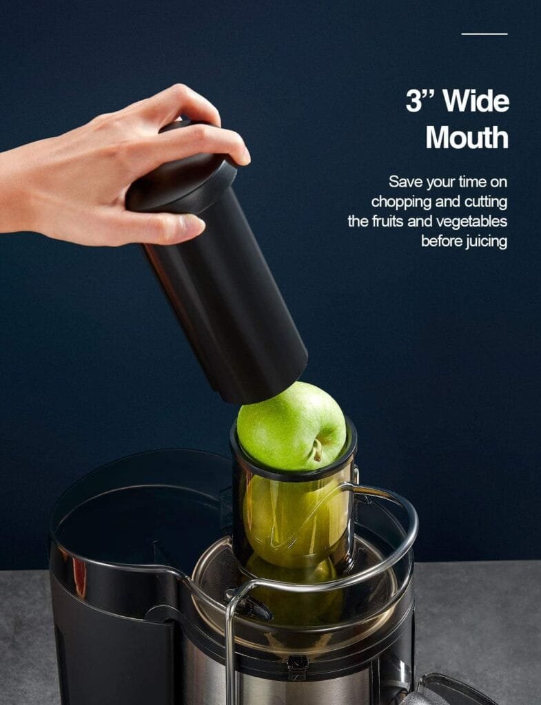 Qcen Juicer Machine, 500W Centrifugal Juicer Extractor with Wide Mouth 3” Feed Chute for Fruit Vegetable, Easy to Clean, Stainless Steel, BPA-free (Blue)