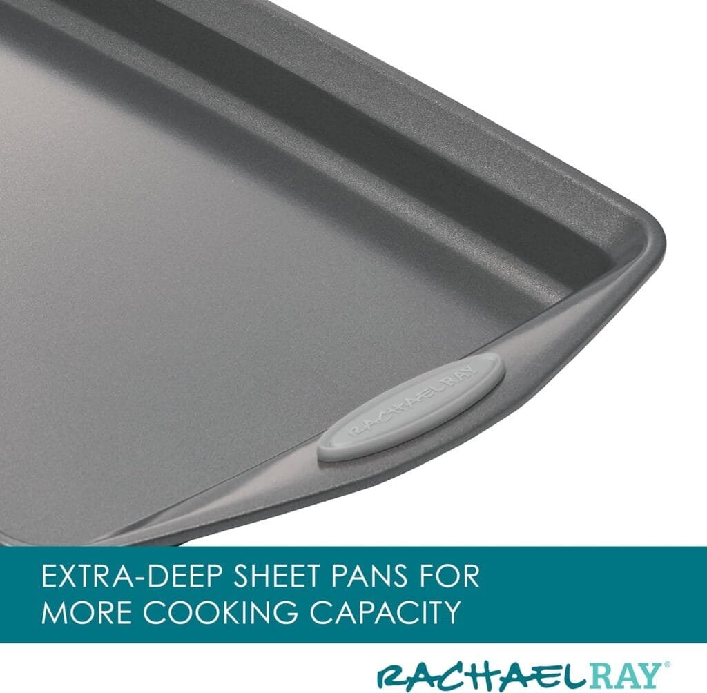 Rachael Ray Nonstick Bakeware Set with Grips, Nonstick Cookie Sheets / Baking Sheets - 3 Piece, Gray with Sea Salt Gray Grips