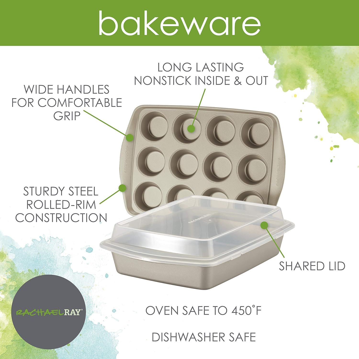 Rachael Ray Nonstick Bakeware Set without Grips includes Nonstick Cookie Sheets / Baking Sheets - 3 Piece, Silver Rachael Ray Nonstick Bakeware Set without Grips includes Nonstick Cookie Sheets / Baking Sheets - 3 Piece, Silver