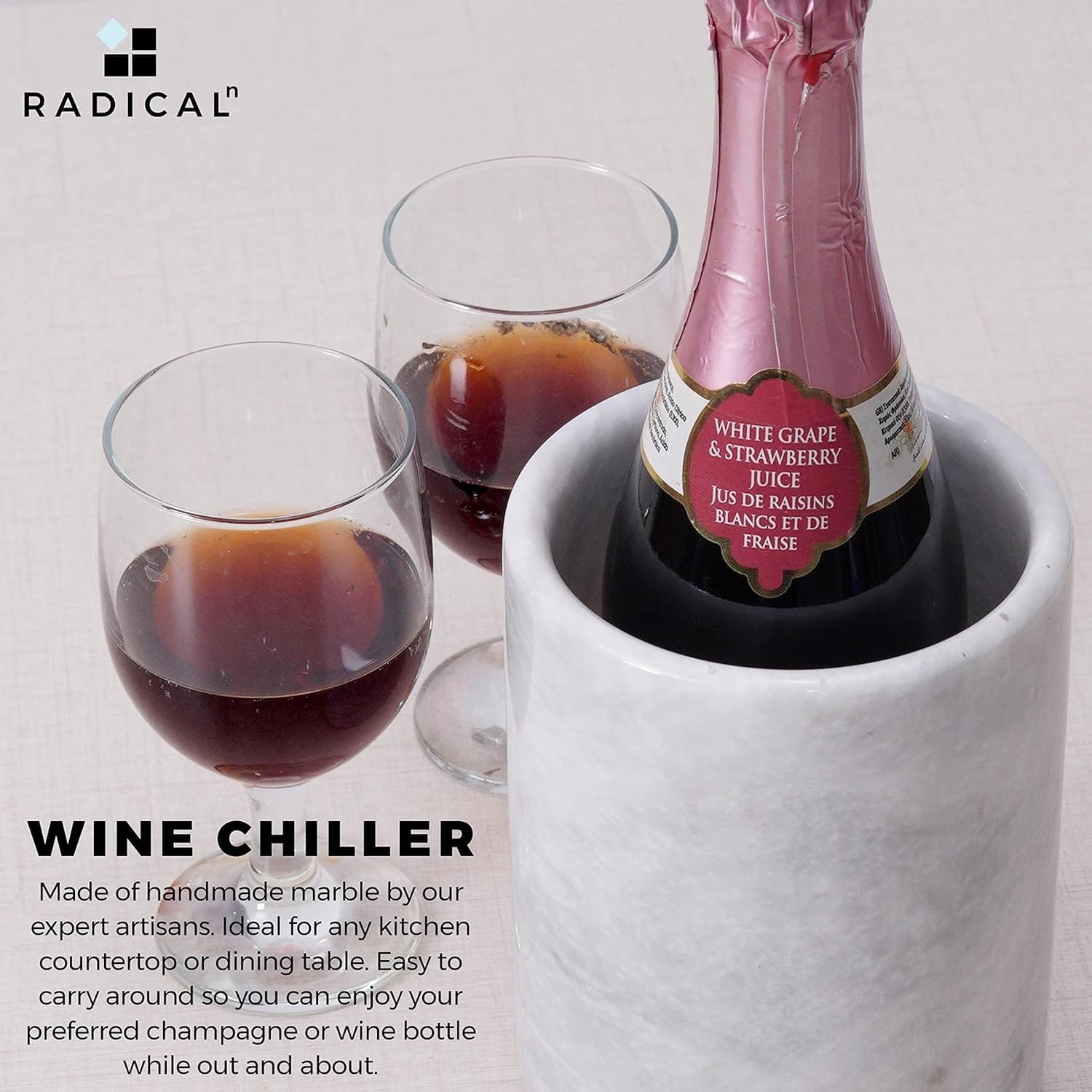 Radicaln Marble Wine Chiller TableTop White 5.5x6.5 Inch Handmade Wine Cooler for Champagne - Tall Beverage Freeze Cooler Holder - Use as Utensils, Stationery  Centerpiece Bar Decor (WZ-03)