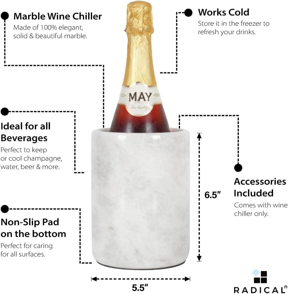 Radicaln Marble Wine Chiller TableTop White 5.5x6.5 Inch Handmade Wine Cooler for Champagne - Tall Beverage Freeze Cooler Holder - Use as Utensils, Stationery  Centerpiece Bar Decor (WZ-03)