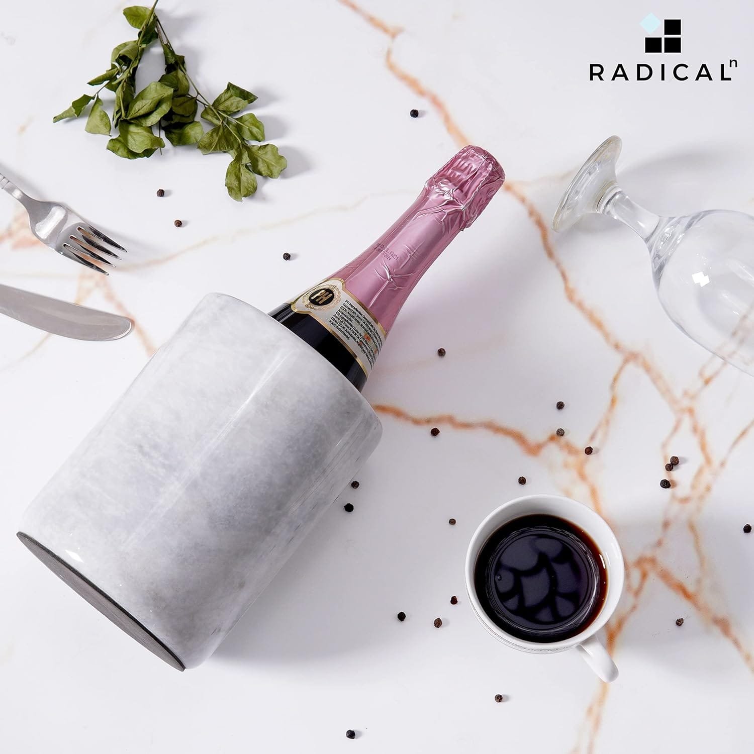 Radicaln Marble Wine Chiller TableTop White 5.5x6.5 Inch Handmade Wine Cooler for Champagne - Tall Beverage Freeze Cooler Holder - Use as Utensils, Stationery  Centerpiece Bar Decor (WZ-03)
