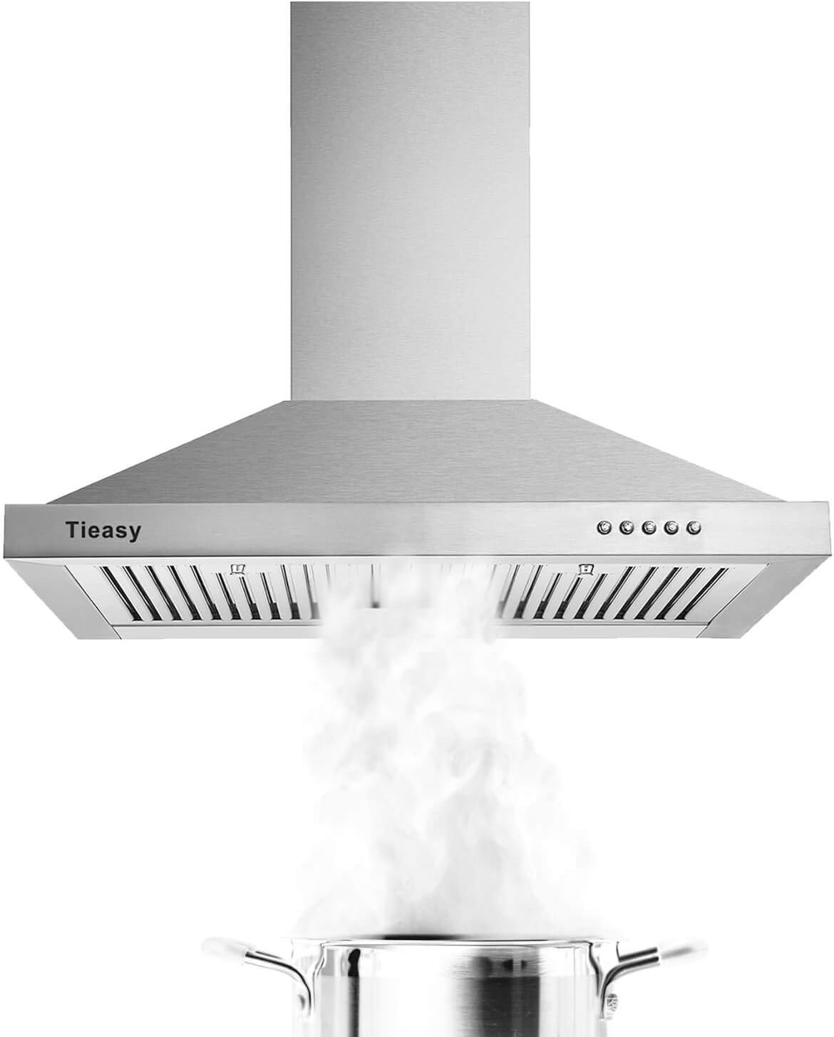 Range Hood, Range Hoods 30 inch Stainless Steel, 450 CFM Kitchen Hood with LED Light Baffle Filters, 3 Speed Exhaust Fan Vent Hood