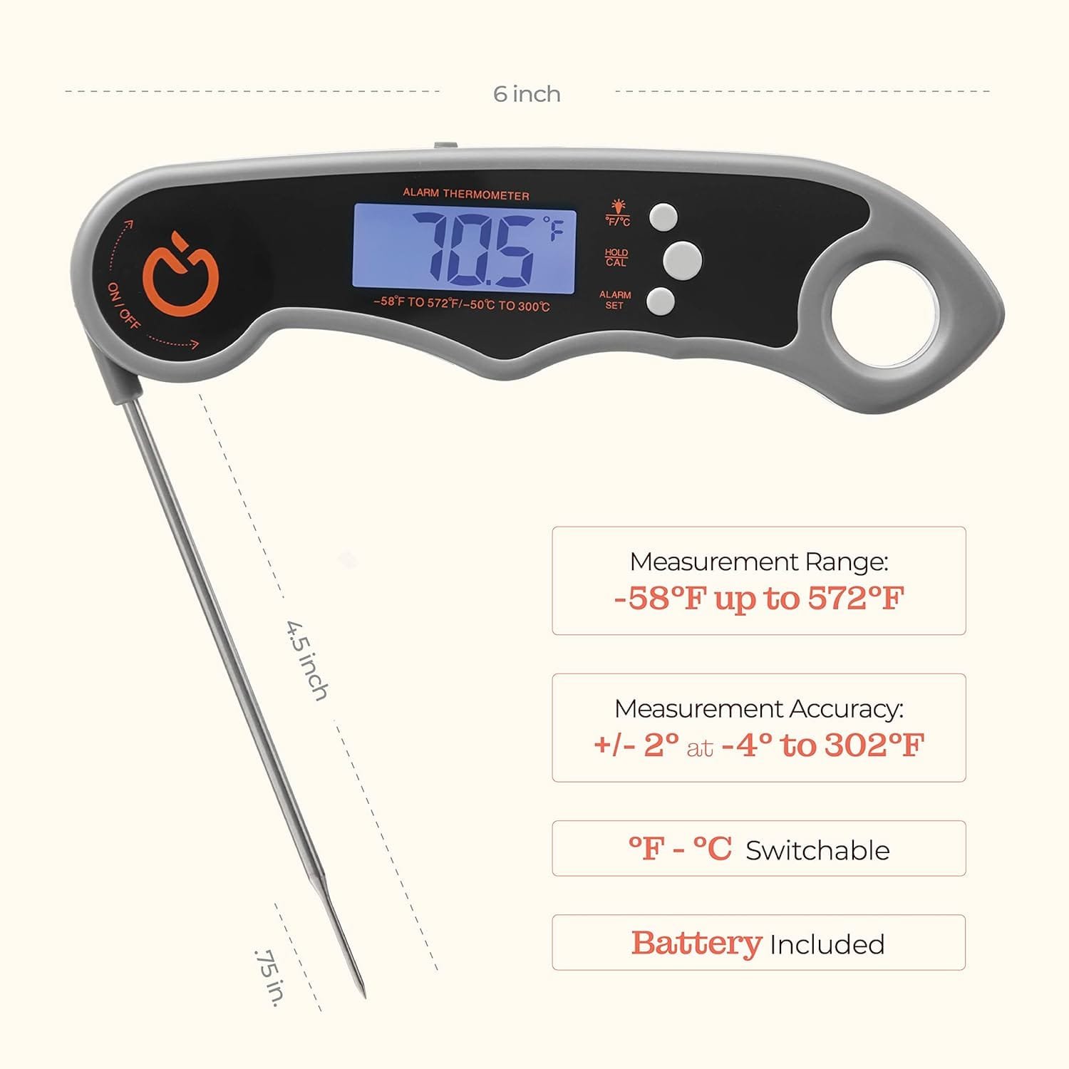 Rapid Meat Thermometer, Instant Read Precise Digital Food Thermometer for Cooking Meat, Candy, Waterproof Kitchen, BBQ Grill, Smoker, Deep Fry, with Backlight, Temperature Alarm, Magnet, Calibration Rapid Meat Thermometer, Instant Read Precise Digital Food Thermometer for Cooking Meat, Candy, Waterproof Kitchen, BBQ Grill, Smoker, Deep Fry, with Backlight, Temperature Alarm, Magnet, Calibration
