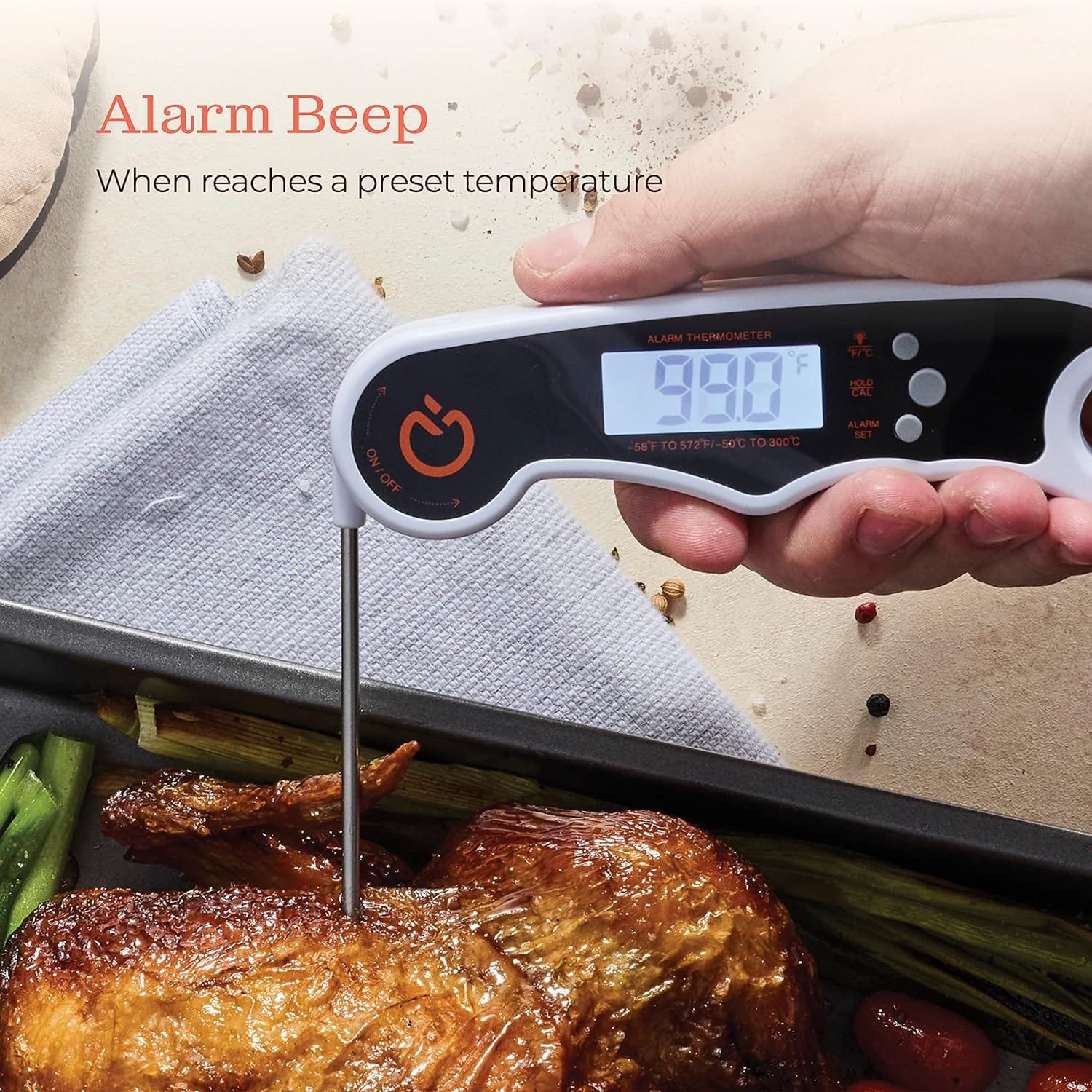 Rapid Meat Thermometer, Instant Read Precise Digital Food Thermometer for Cooking Meat, Candy, Waterproof Kitchen, BBQ Grill, Smoker, Deep Fry, with Backlight, Temperature Alarm, Magnet, Calibration Rapid Meat Thermometer, Instant Read Precise Digital Food Thermometer for Cooking Meat, Candy, Waterproof Kitchen, BBQ Grill, Smoker, Deep Fry, with Backlight, Temperature Alarm, Magnet, Calibration